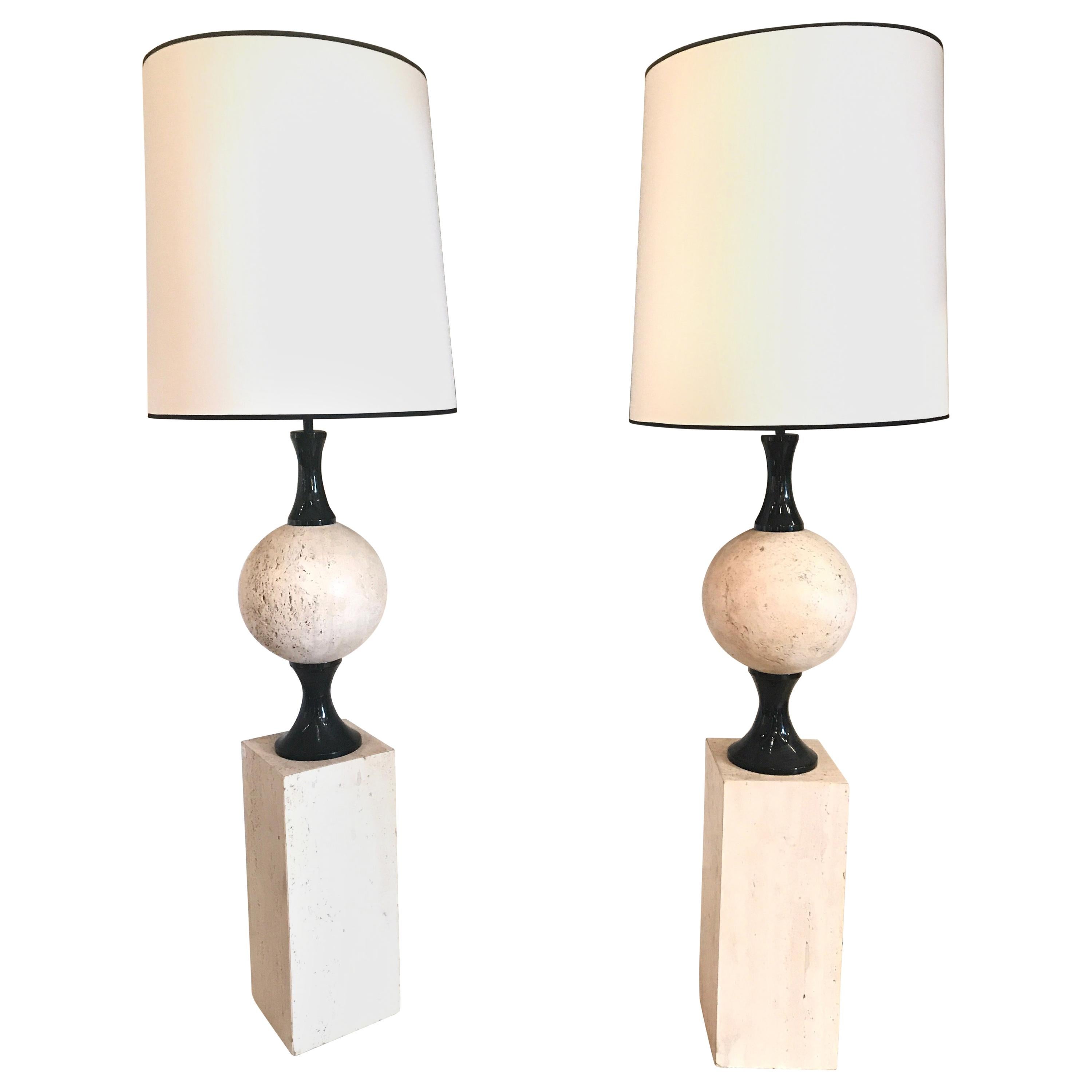 Pair of Marble Floor Lamps by Philippe Barbier