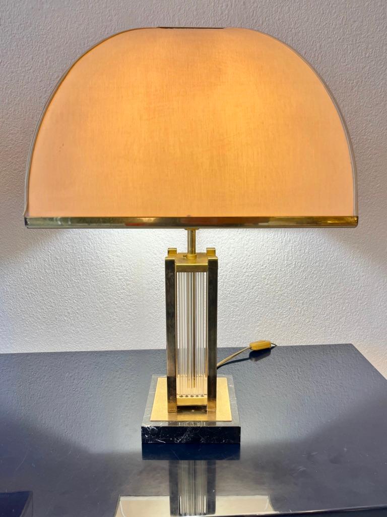 Pair of Marble, Glass & Brass Table Lamps by Romeo Rega, Italy ca. 1970s For Sale 6