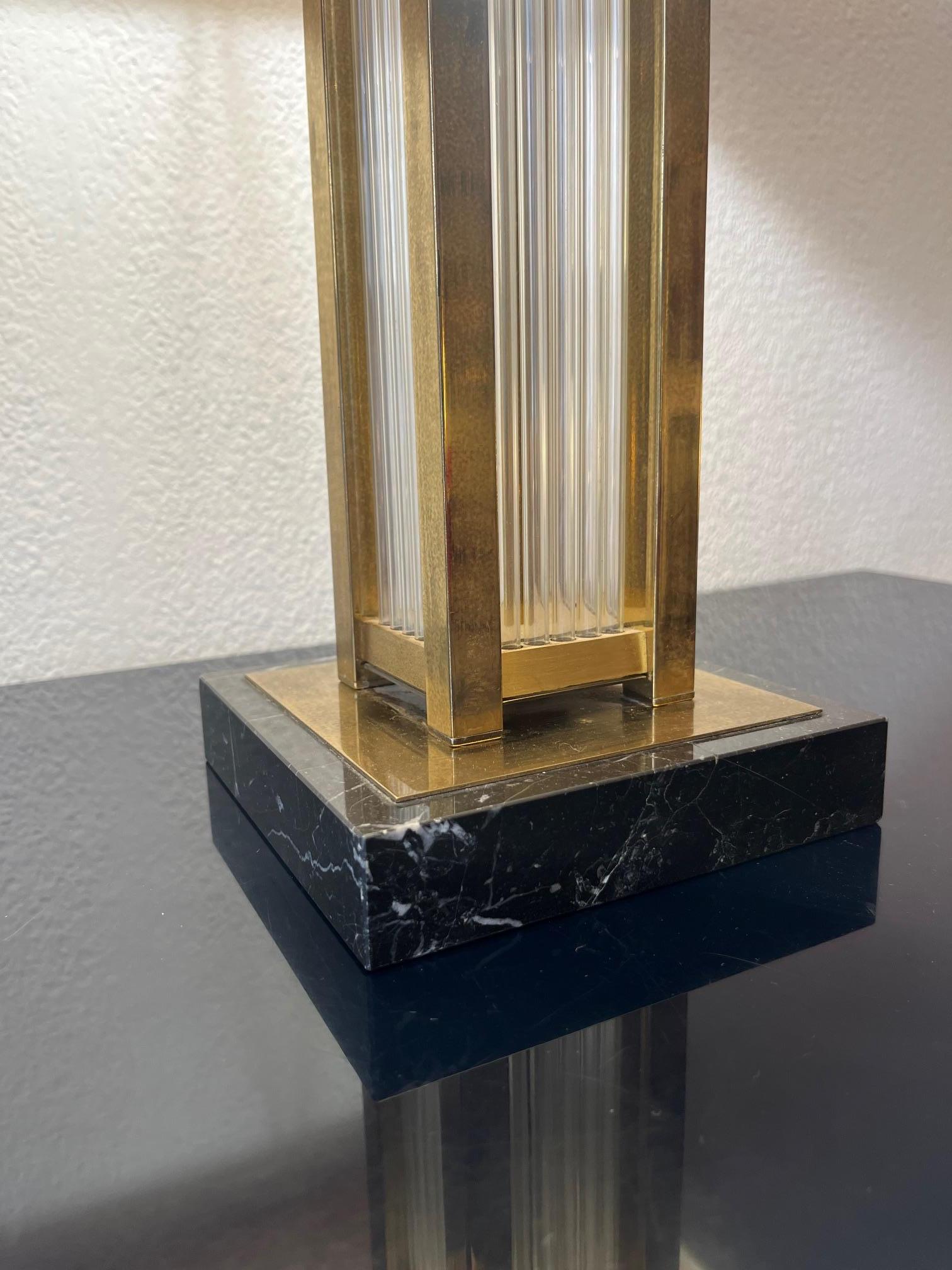 Pair of Marble, Glass & Brass Table Lamps by Romeo Rega, Italy ca. 1970s In Good Condition For Sale In Geneva, CH