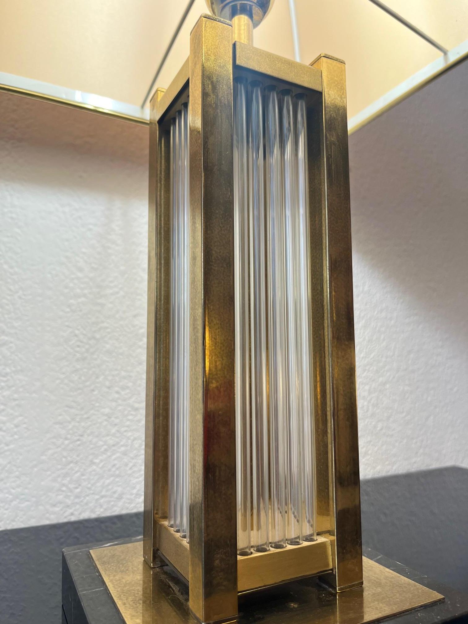 Late 20th Century Pair of Marble, Glass & Brass Table Lamps by Romeo Rega, Italy ca. 1970s For Sale