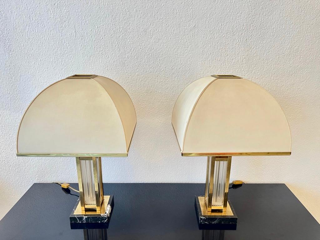 Pair of Marble, Glass & Brass Table Lamps by Romeo Rega, Italy ca. 1970s For Sale 2