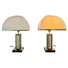 Paire de lampes de table en marbre, verre et laiton de Romeo Rega, Italie, vers 1970