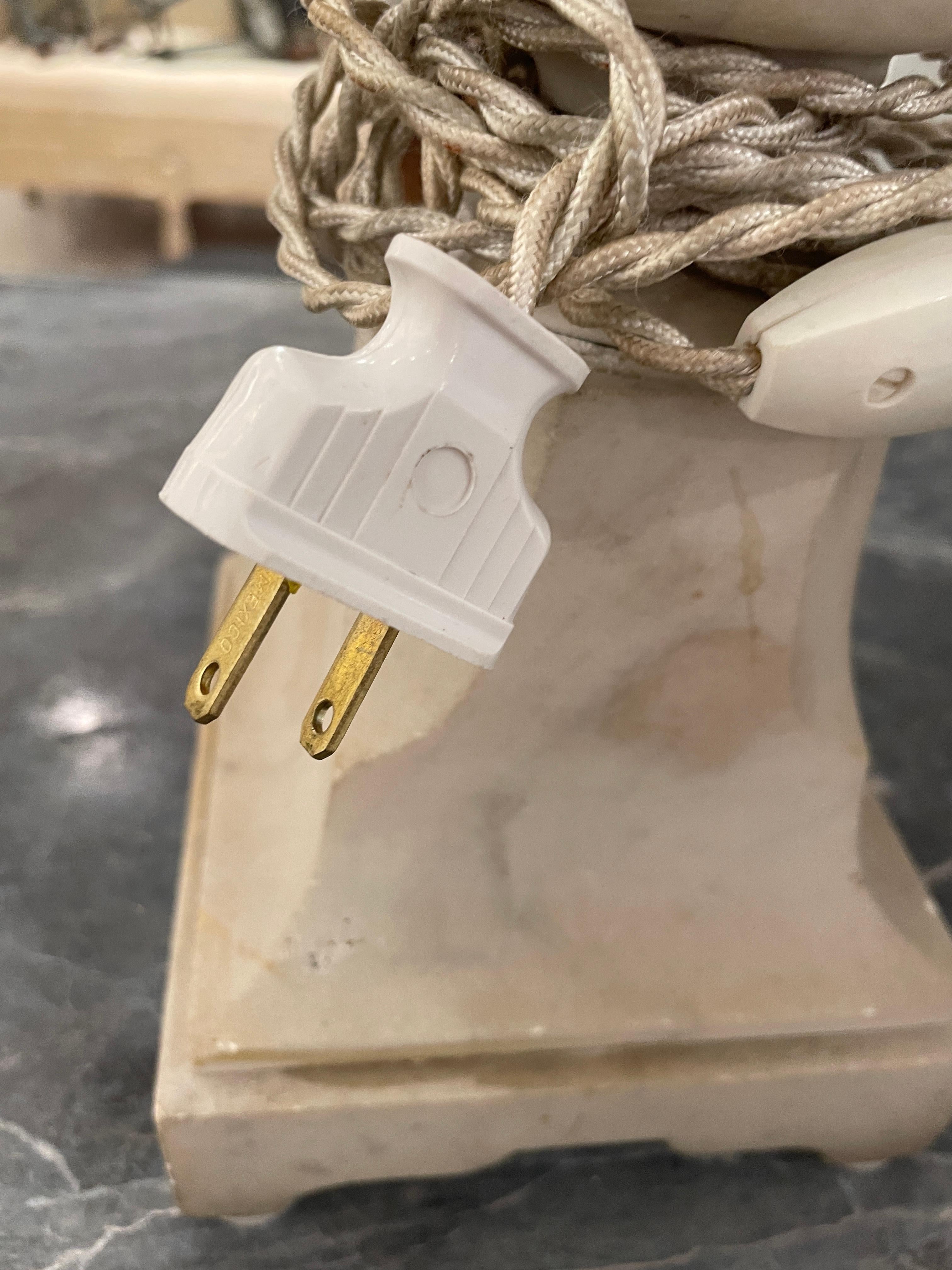 20th Century Pair of Marble Lamps, French Vintage, Pale Grey