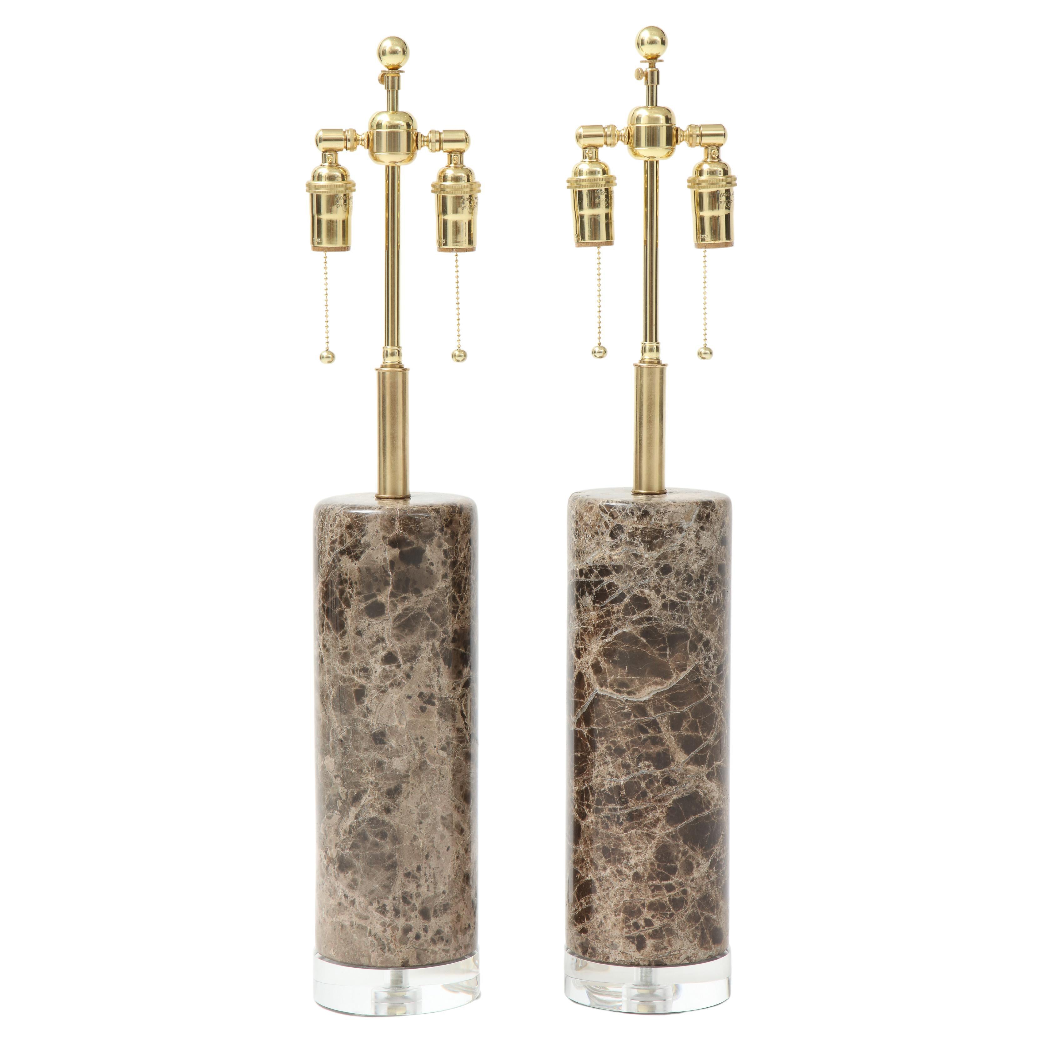 Pair of Marble Lamps on Lucite Bases