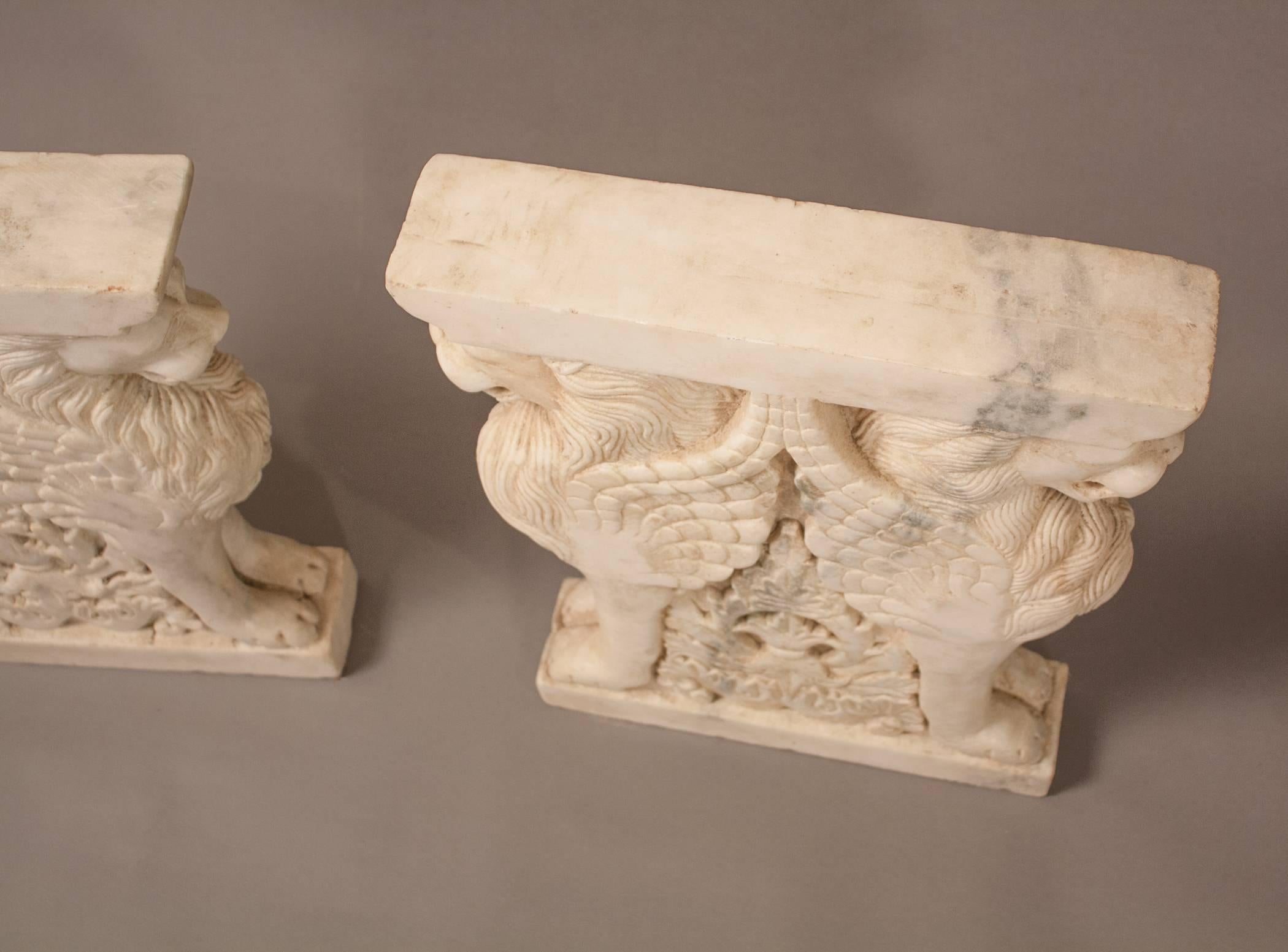 Pair of Marble Lion Garden Bench Supports 4
