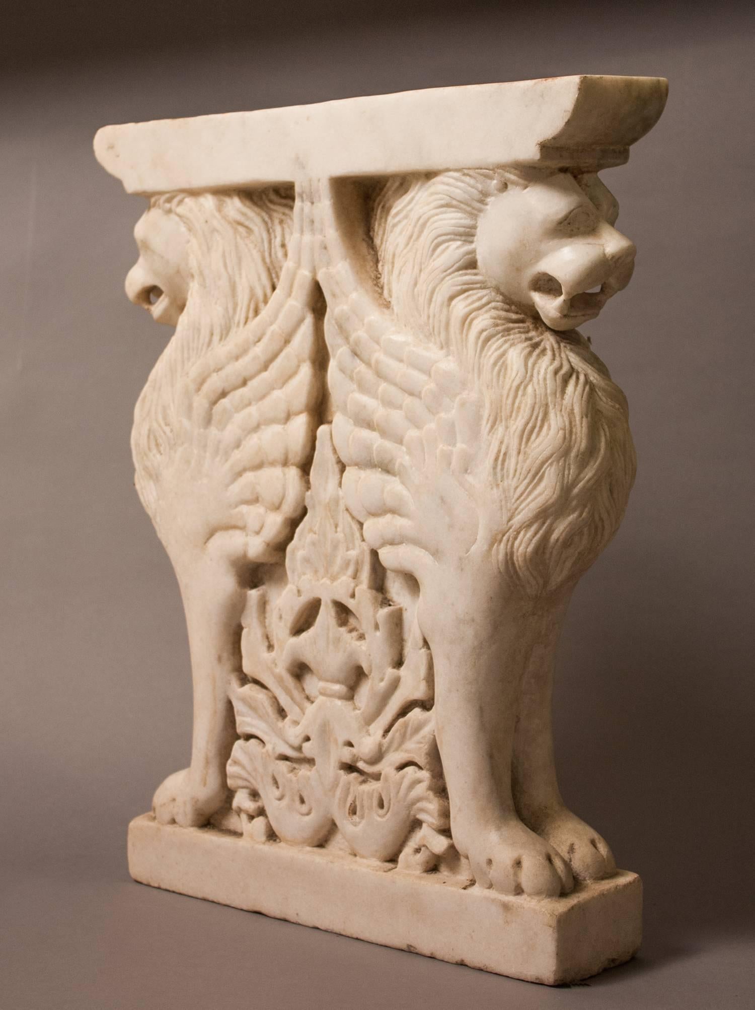 20th Century Pair of Marble Lion Garden Bench Supports