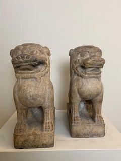 Exceptional Pair of Marble Lions from China with great, old patina, Ming Period