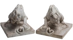 Pair of Marble Lions, French School, Late 19th Century