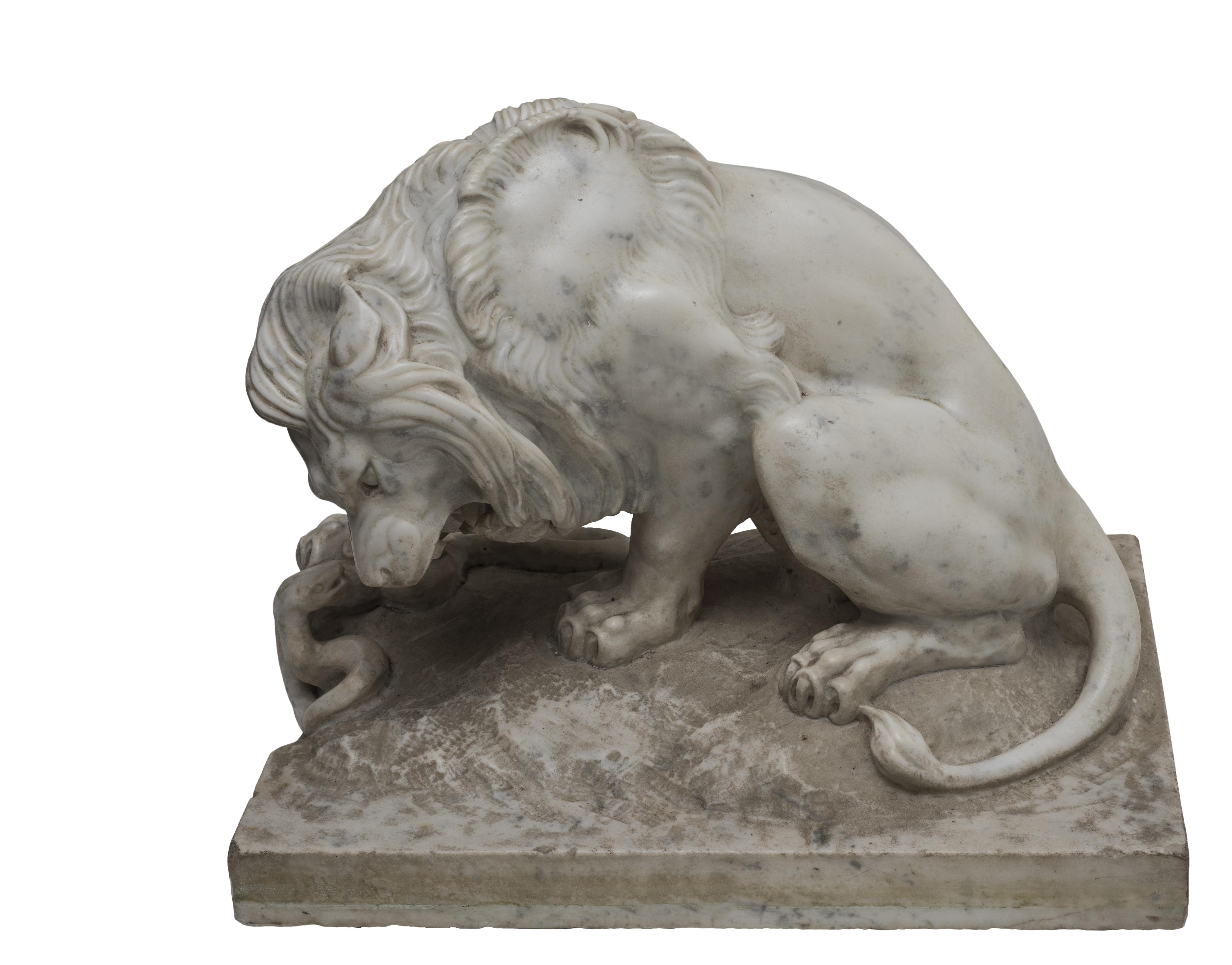 Pair of Marble Lions, French School, Late 19th Century For Sale 1