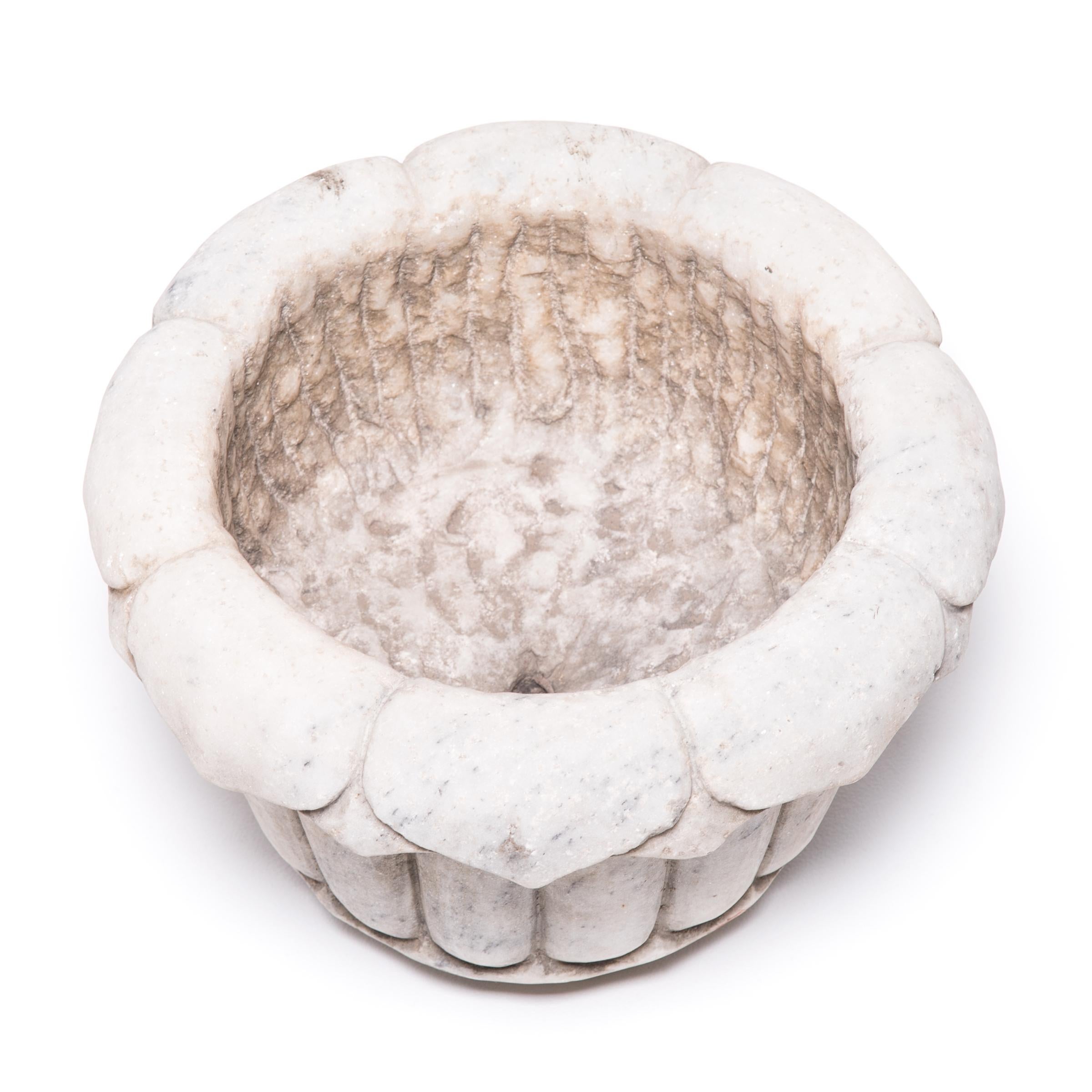 Hand-Carved Pair of Marble Lotus Basins