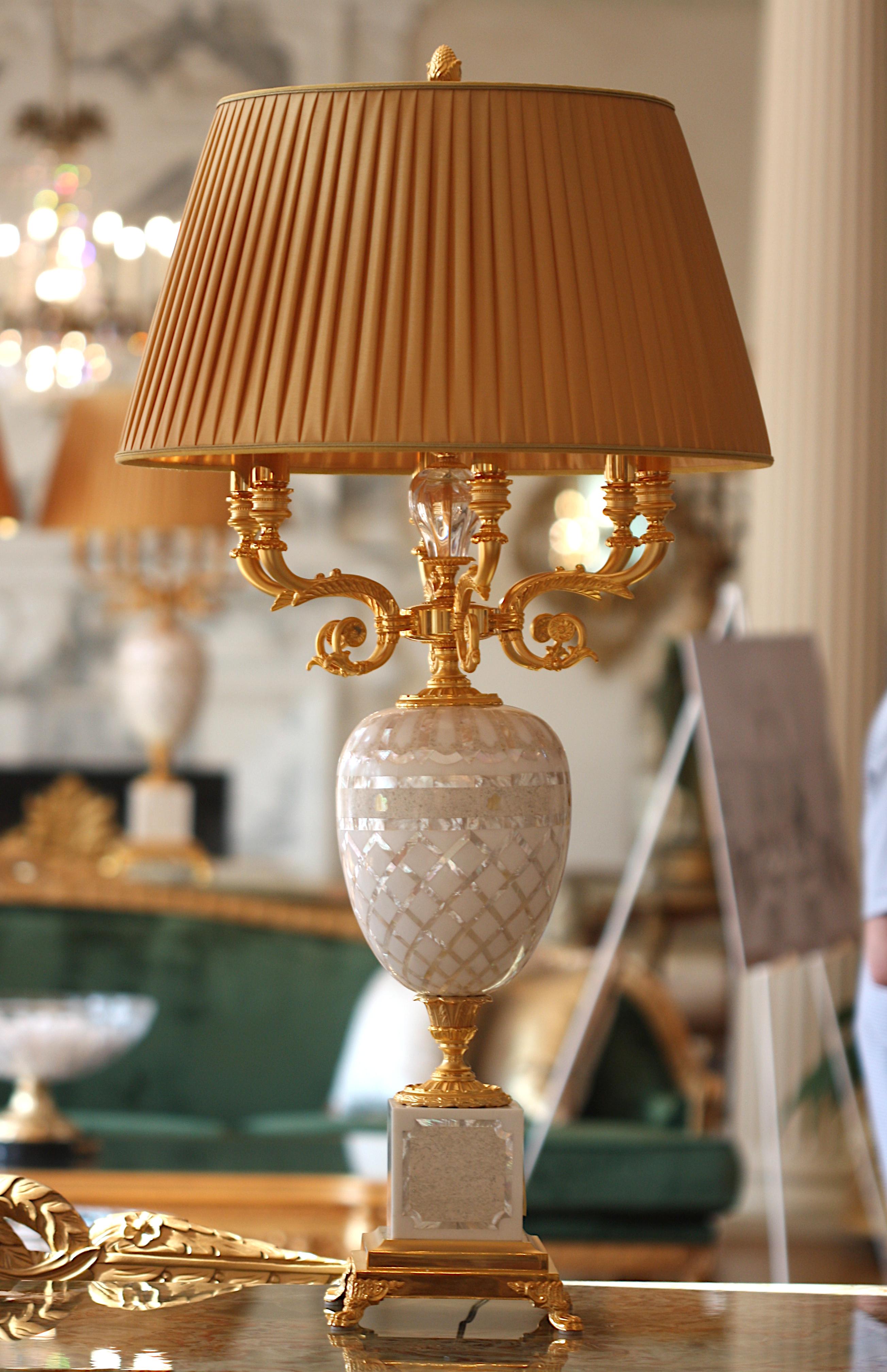 Pair of Marble, Mother-of-Pearl Veneered, and Gilt Bronze Six-Light Candelabra For Sale 2