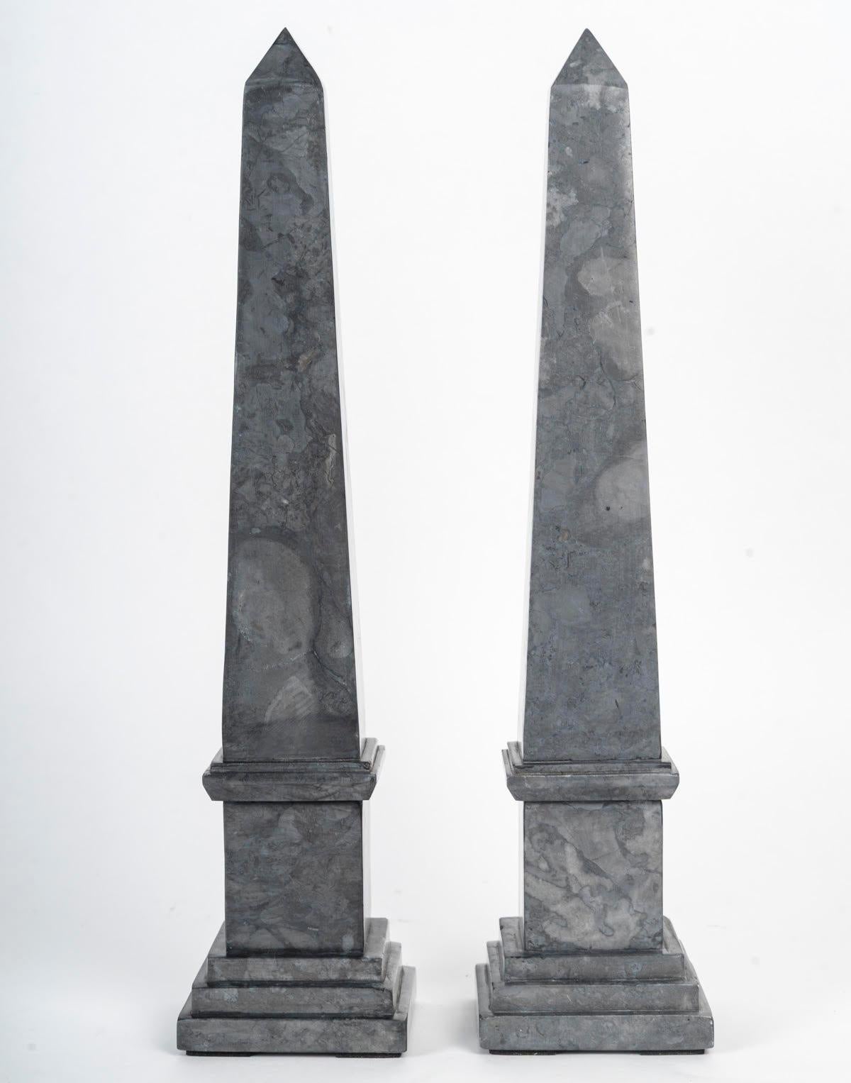 Pair of Marble Obelisks, 20th Century, Napoleon III Style. For Sale 1