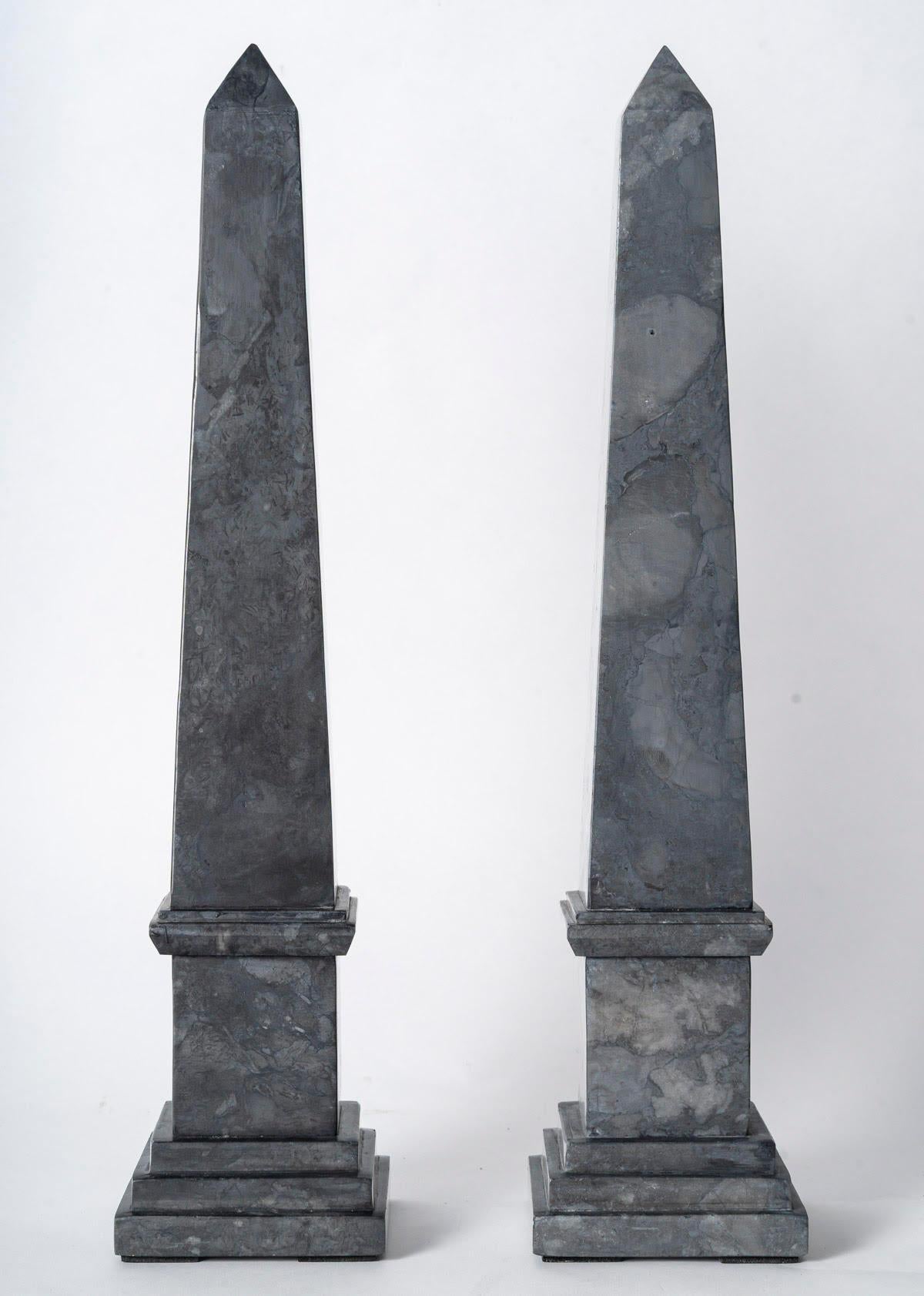 Pair of Marble Obelisks, 20th Century, Napoleon III Style. For Sale 2