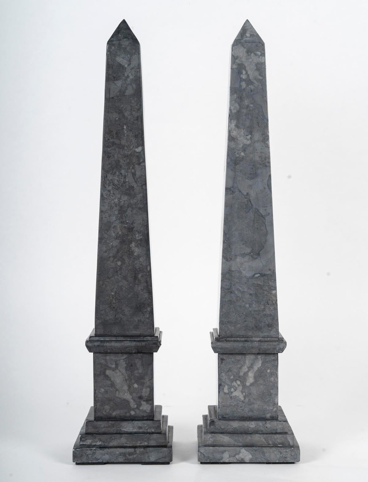 Pair of Marble Obelisks, 20th Century, Napoleon III Style. For Sale 3