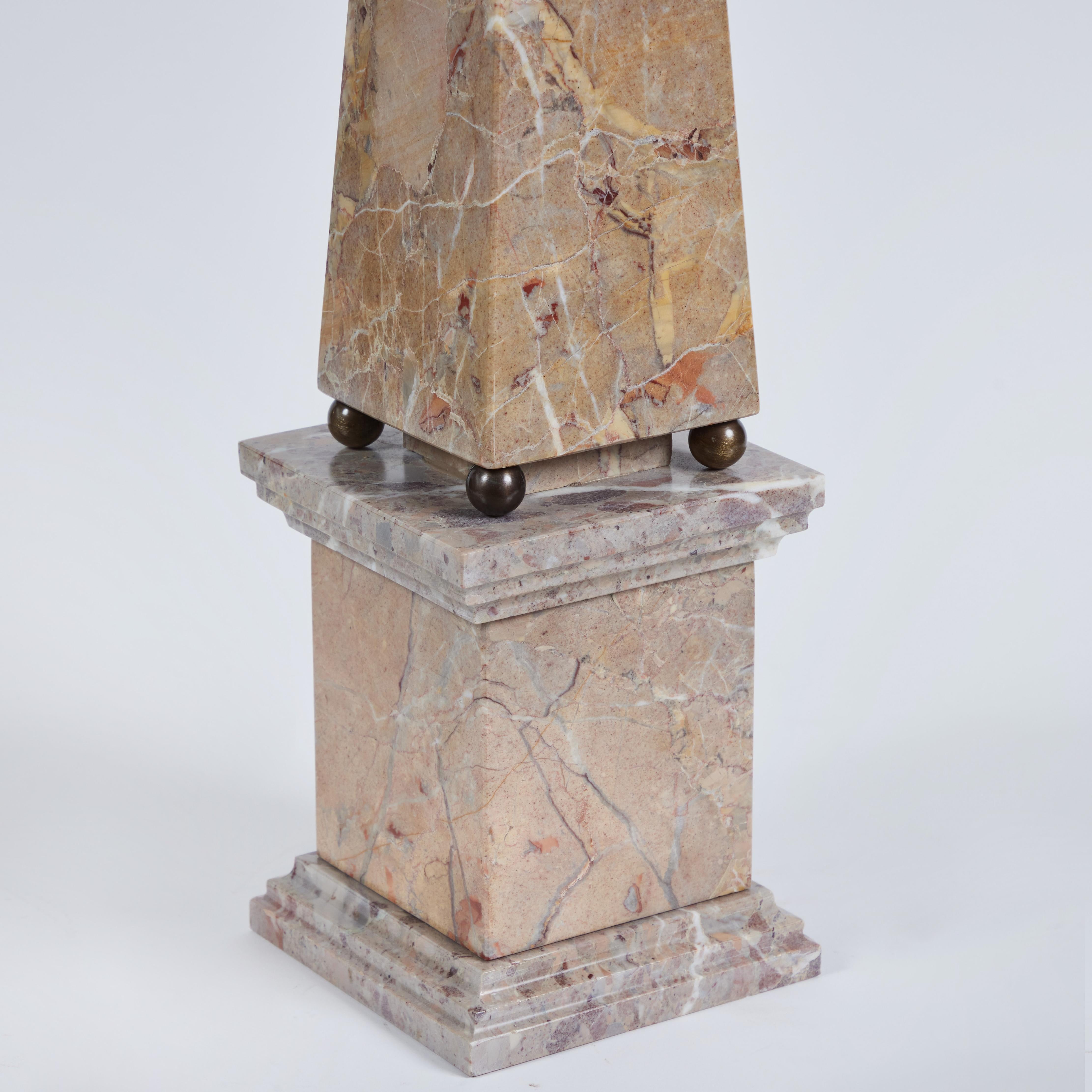 Hand-Carved Pair of Marble Obelisks For Sale