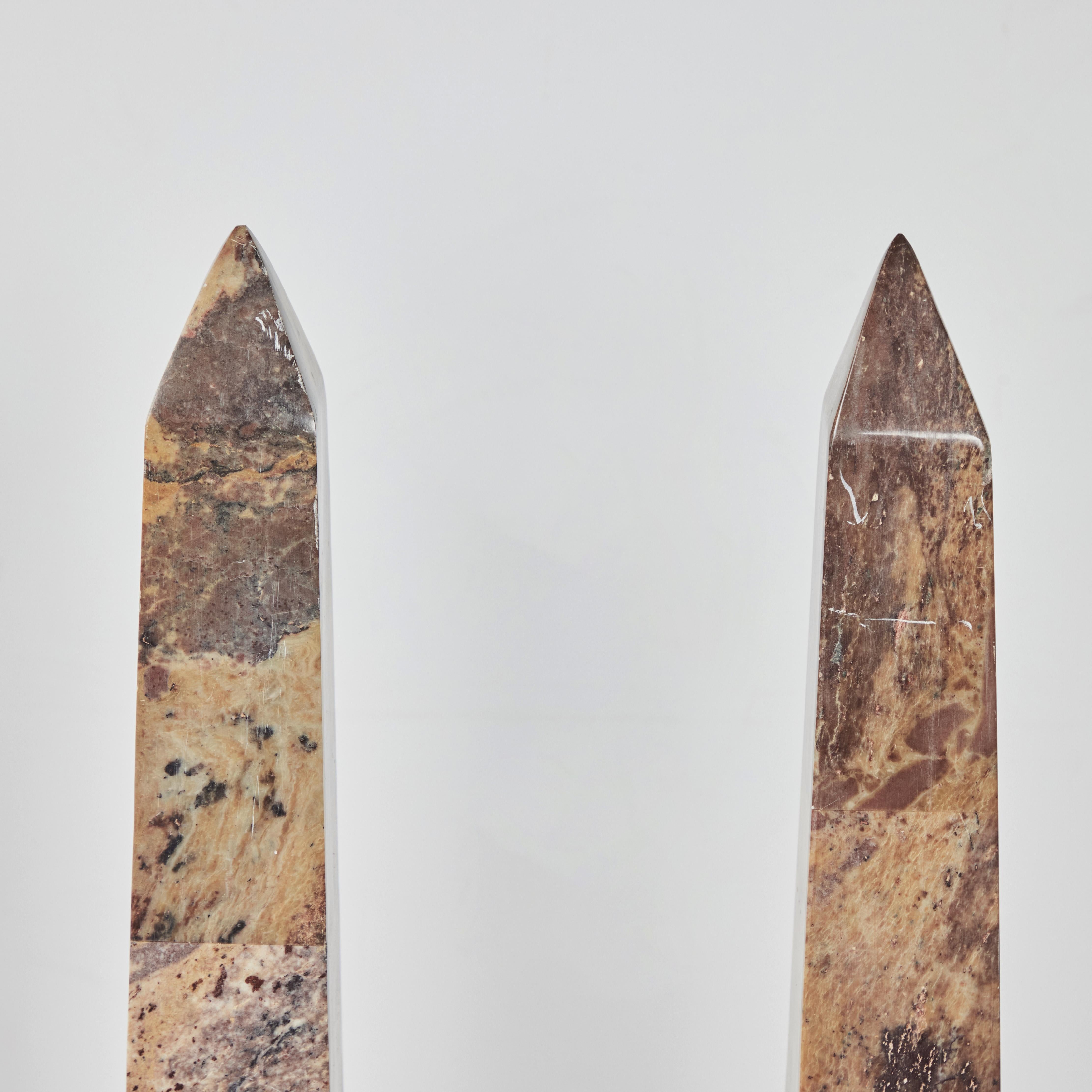 European Pair of Marble Obelisks Mounted on Brass Bases For Sale