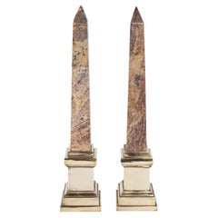 Antique Pair of Marble Obelisks Mounted on Brass Bases