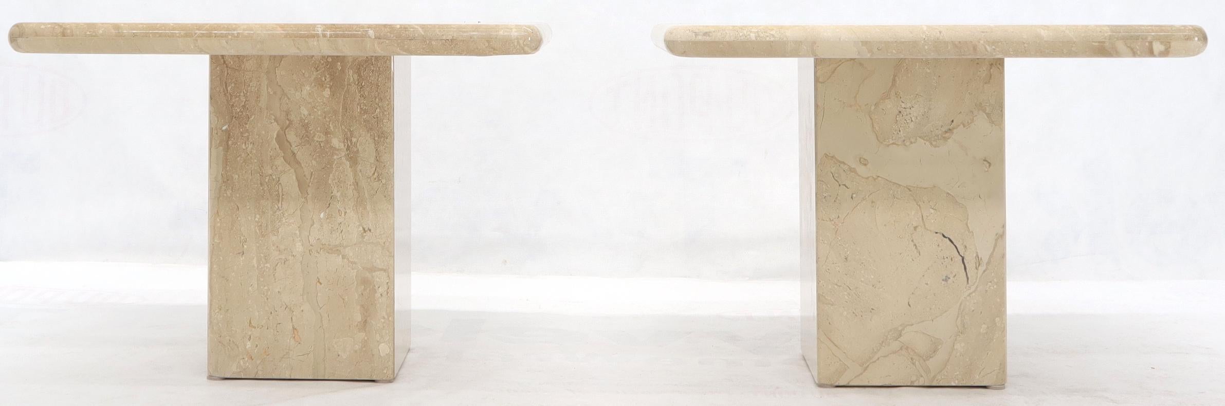 Mid-Century Modern Pair of Marble or Travertine Square Side End Tables For Sale