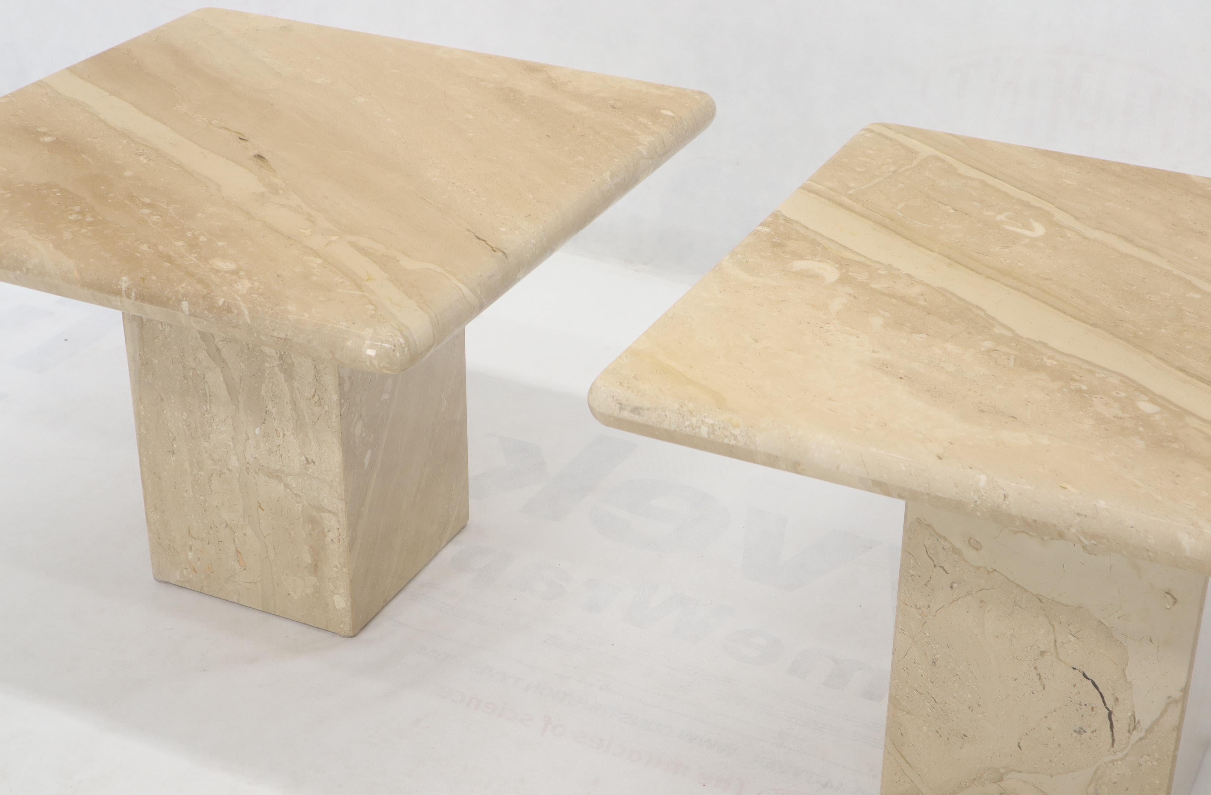 Italian Pair of Marble or Travertine Square Side End Tables For Sale