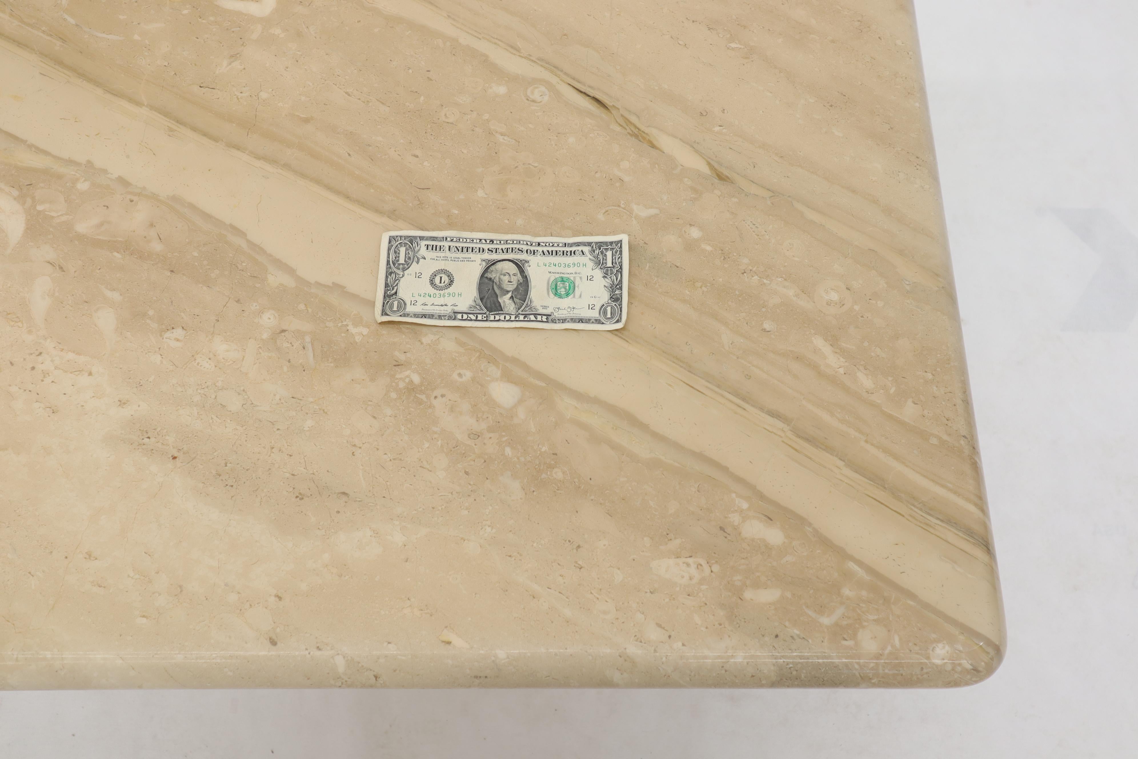 Polished Pair of Marble or Travertine Square Side End Tables For Sale