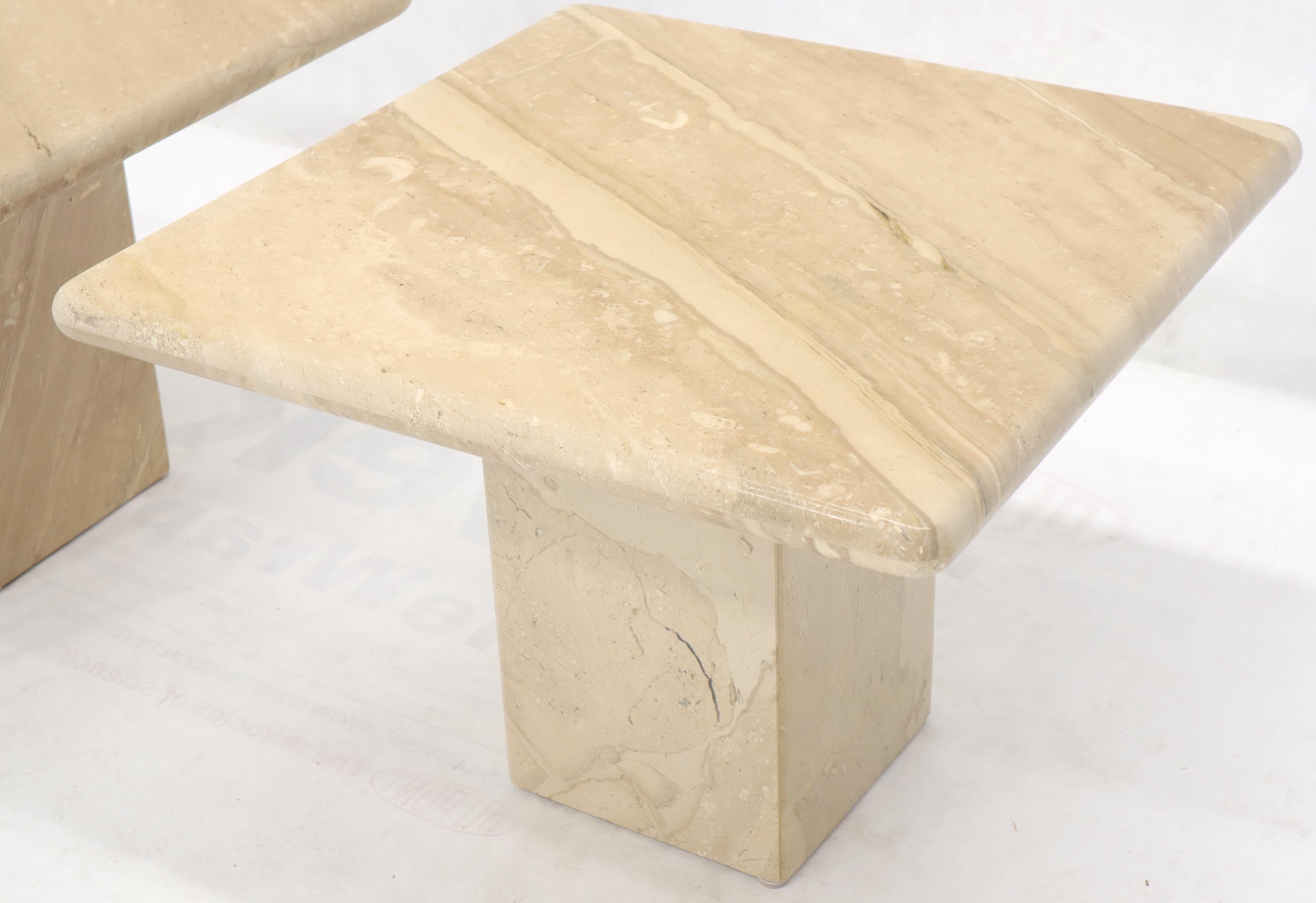 20th Century Pair of Marble or Travertine Square Side End Tables For Sale