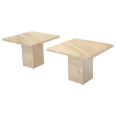 Pair of Marble or Travertine Square Side End Tables