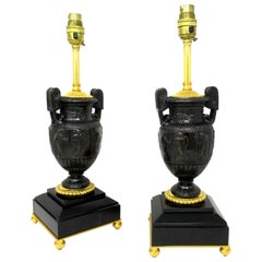 Pair of Marble Ormolu and Bronze Dore Electric Table Lamps Townley Urn C Delpech