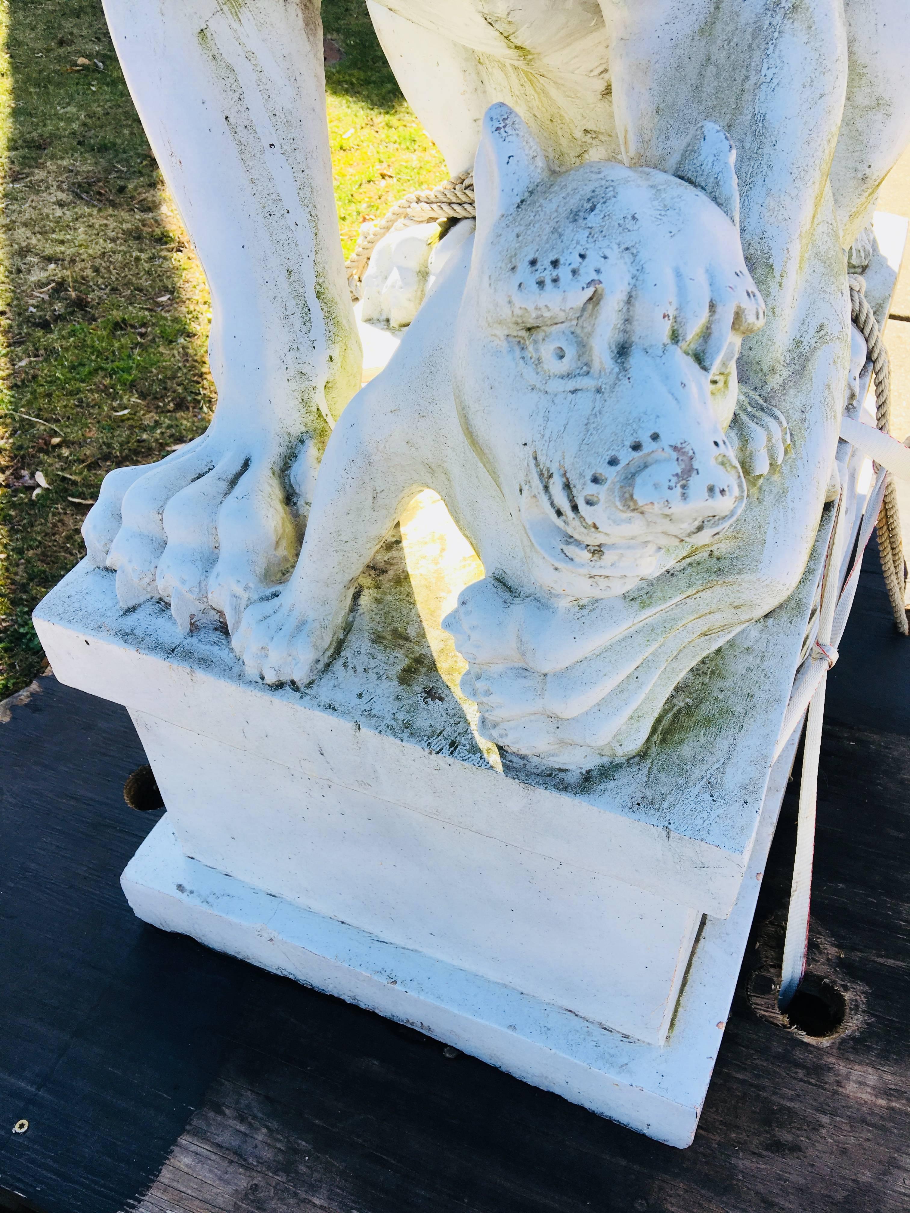 Pair of Marble Painted Lions on Bases In Good Condition In Bridgehampton, NY