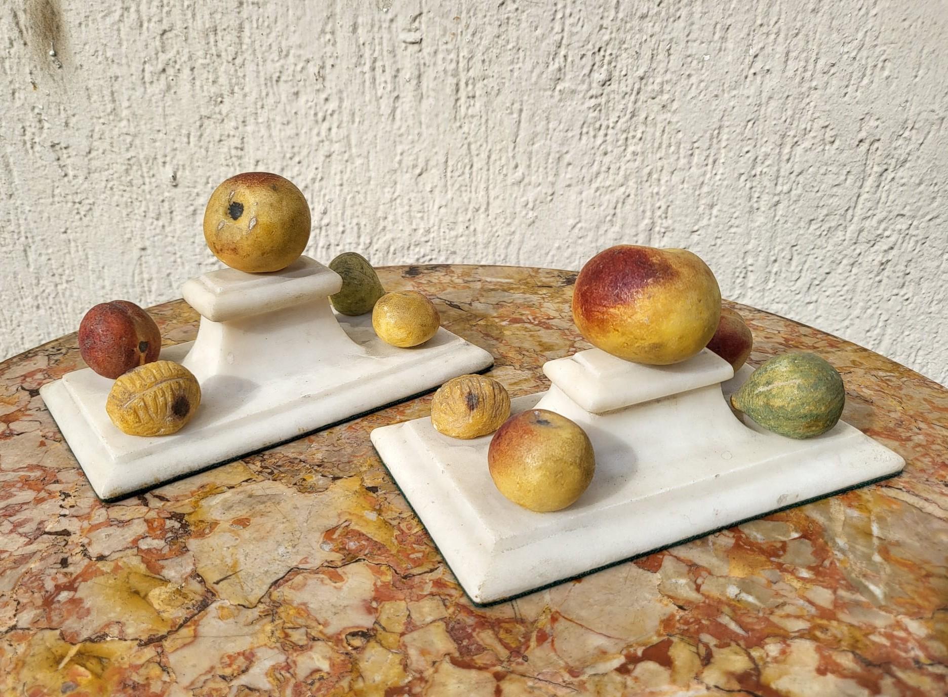 19th Century Pair of Marble Paperweight with Fruits, XIXth Century For Sale