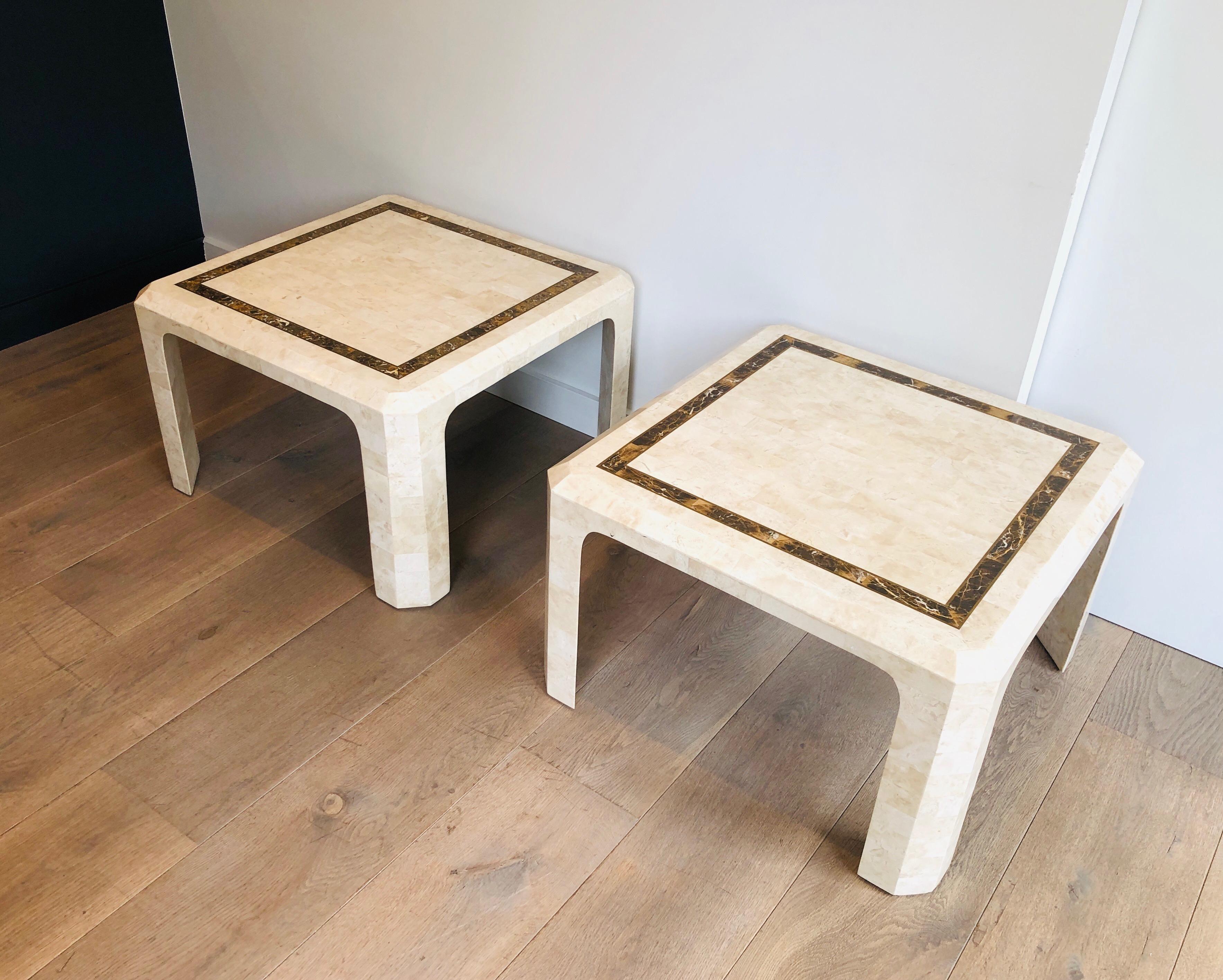 Pair of Marble Plates Side Tables with a Brass Line, French, Circa 1970 For Sale 15