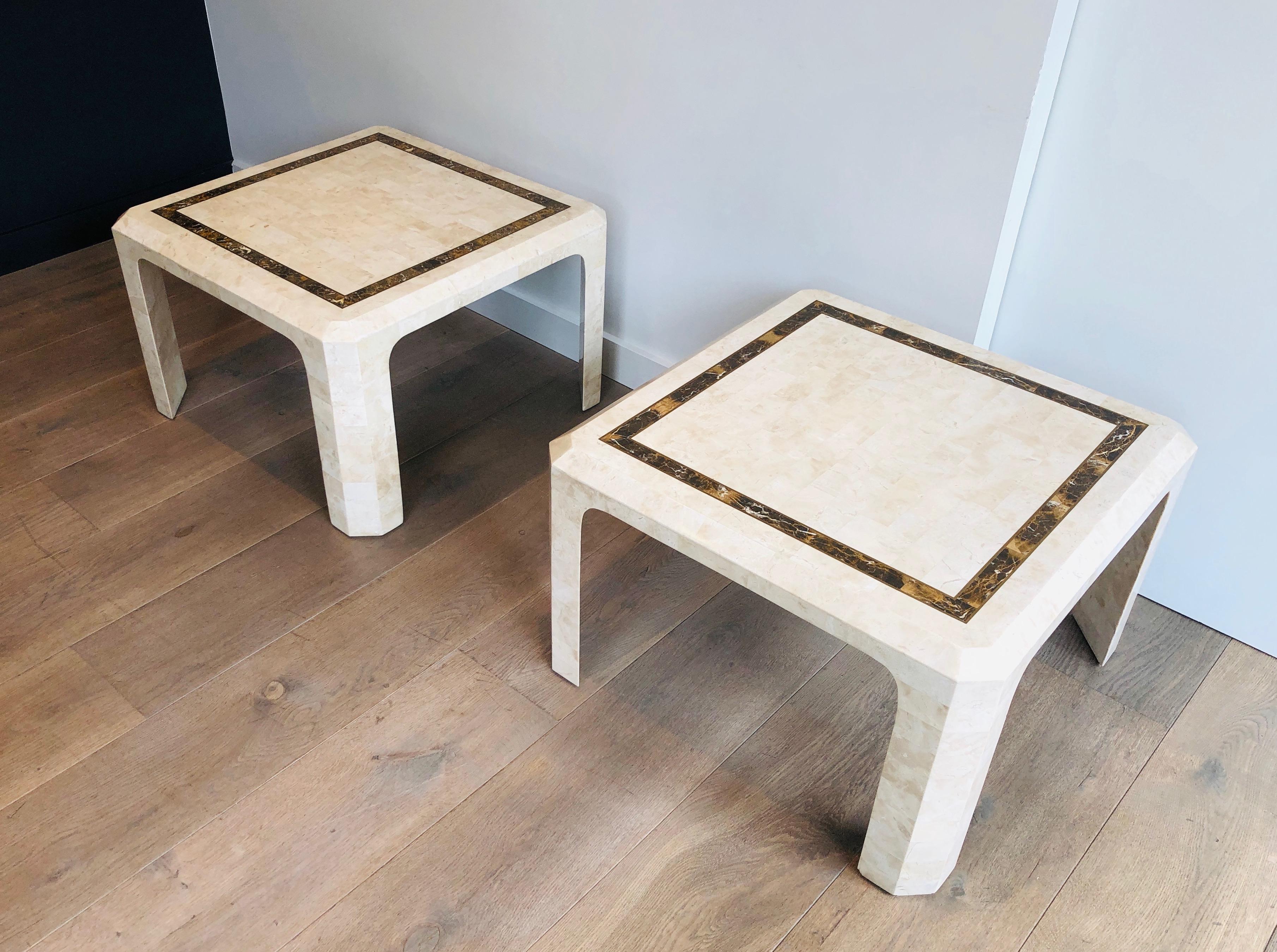 Pair of Marble Plates Side Tables with a Brass Line, French, Circa 1970 For Sale 4