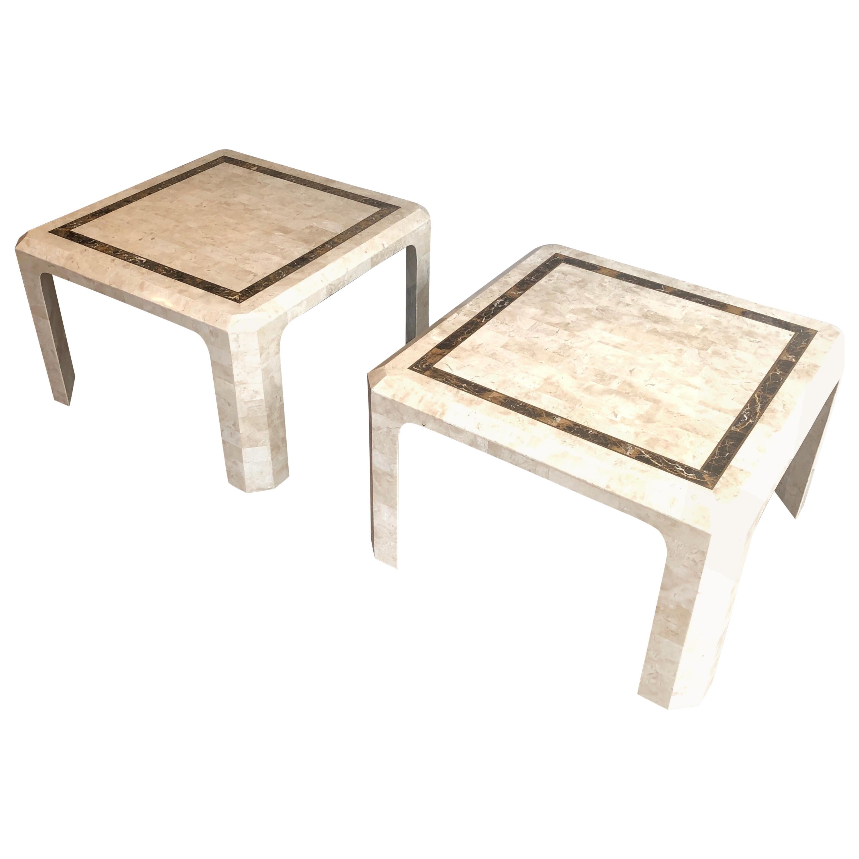 Pair of Marble Plates Side Tables with a Brass Line, French, Circa 1970
