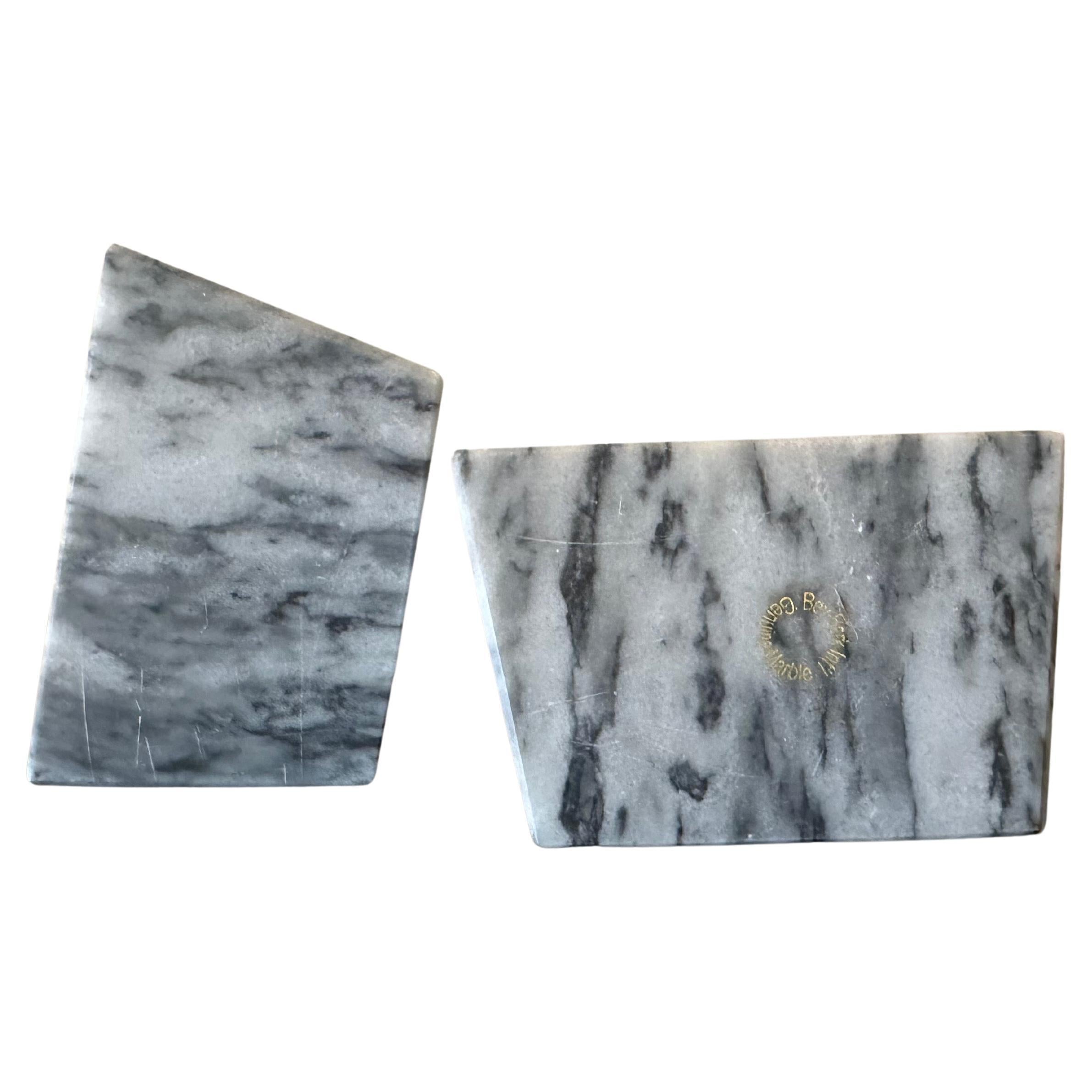 Pair of Marble Post-Modern Black/White/Gray Triangular Bookends For Sale 5