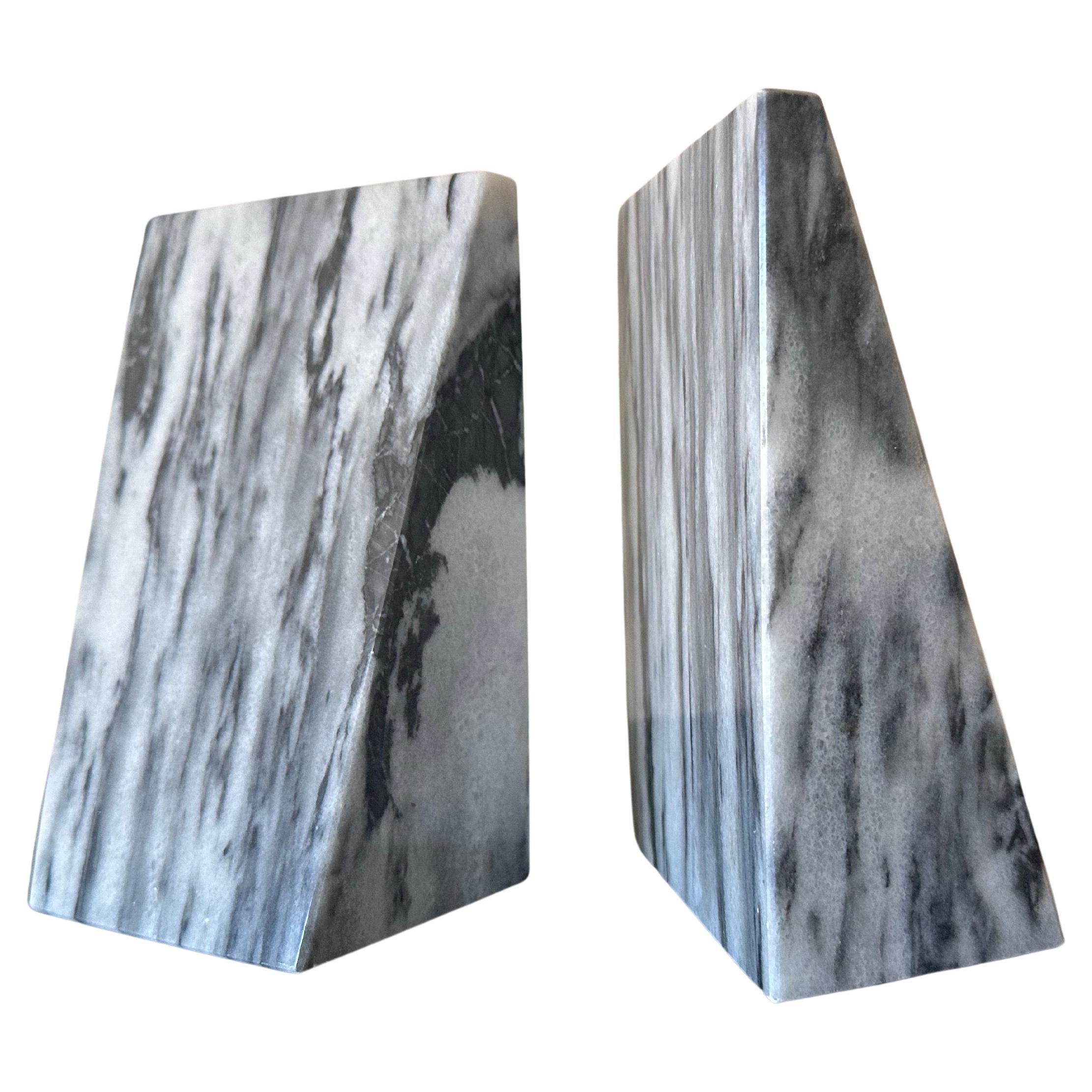 American Pair of Marble Post-Modern Black/White/Gray Triangular Bookends For Sale