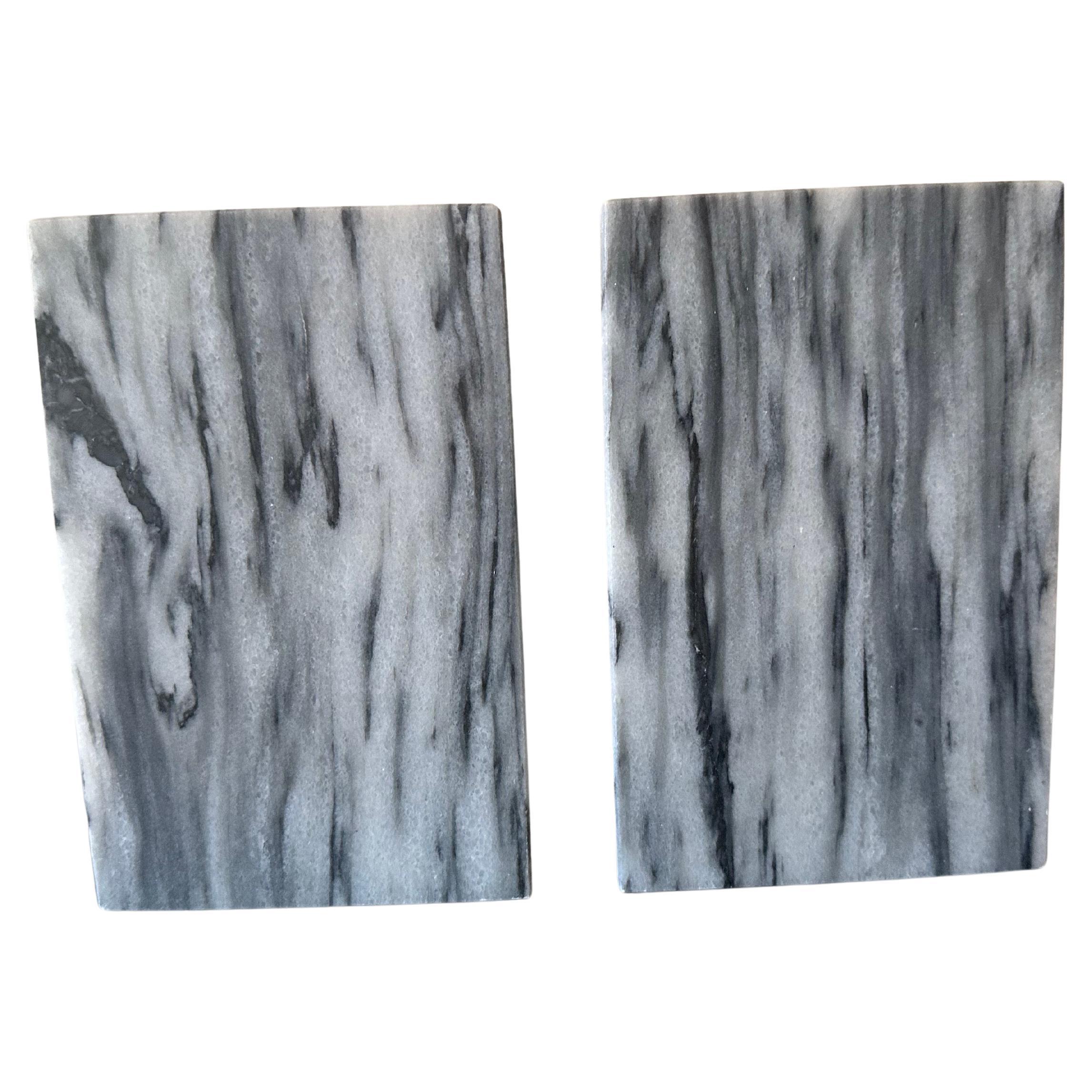 Pair of Marble Post-Modern Black/White/Gray Triangular Bookends In Good Condition For Sale In San Diego, CA