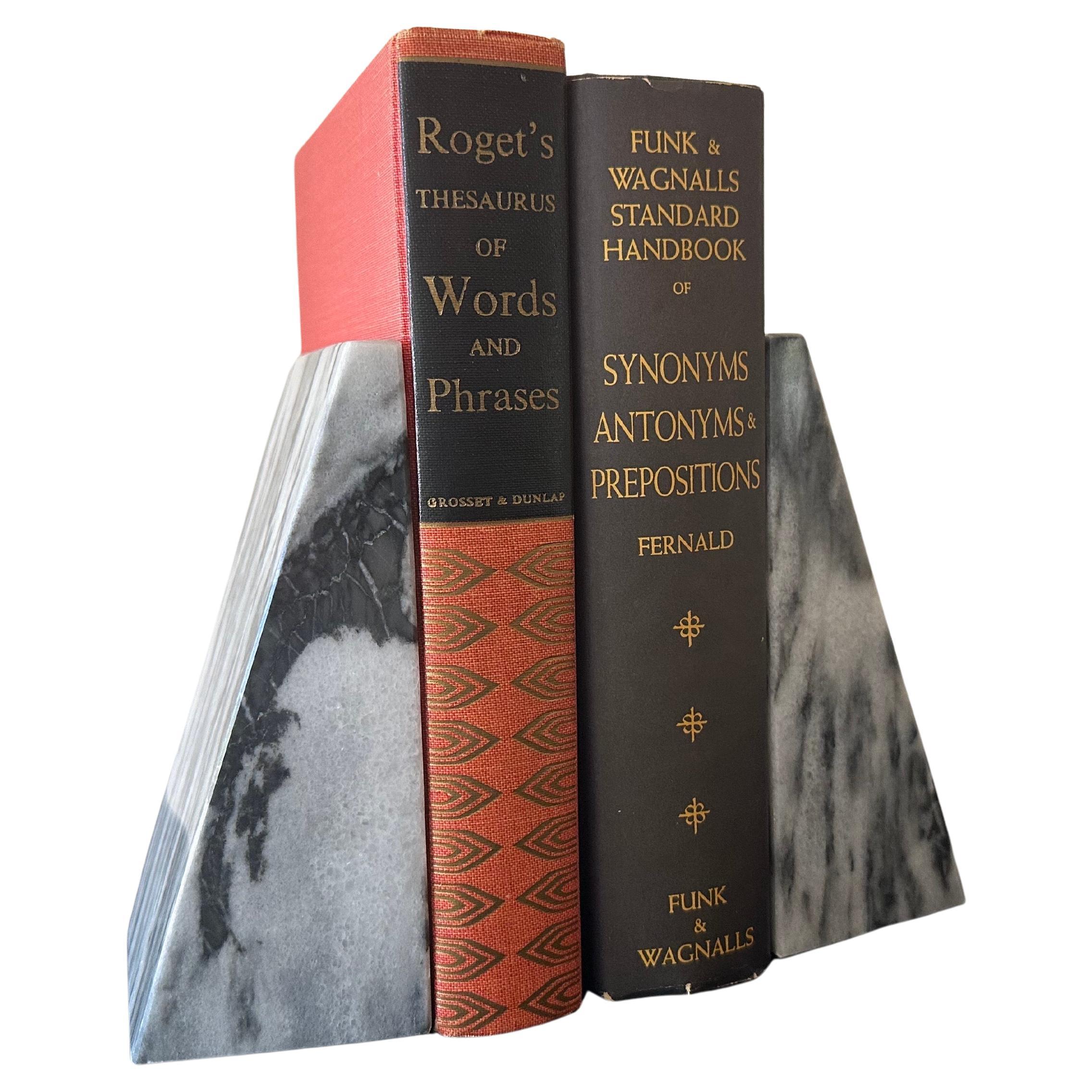 Pair of Marble Post-Modern Black/White/Gray Triangular Bookends For Sale