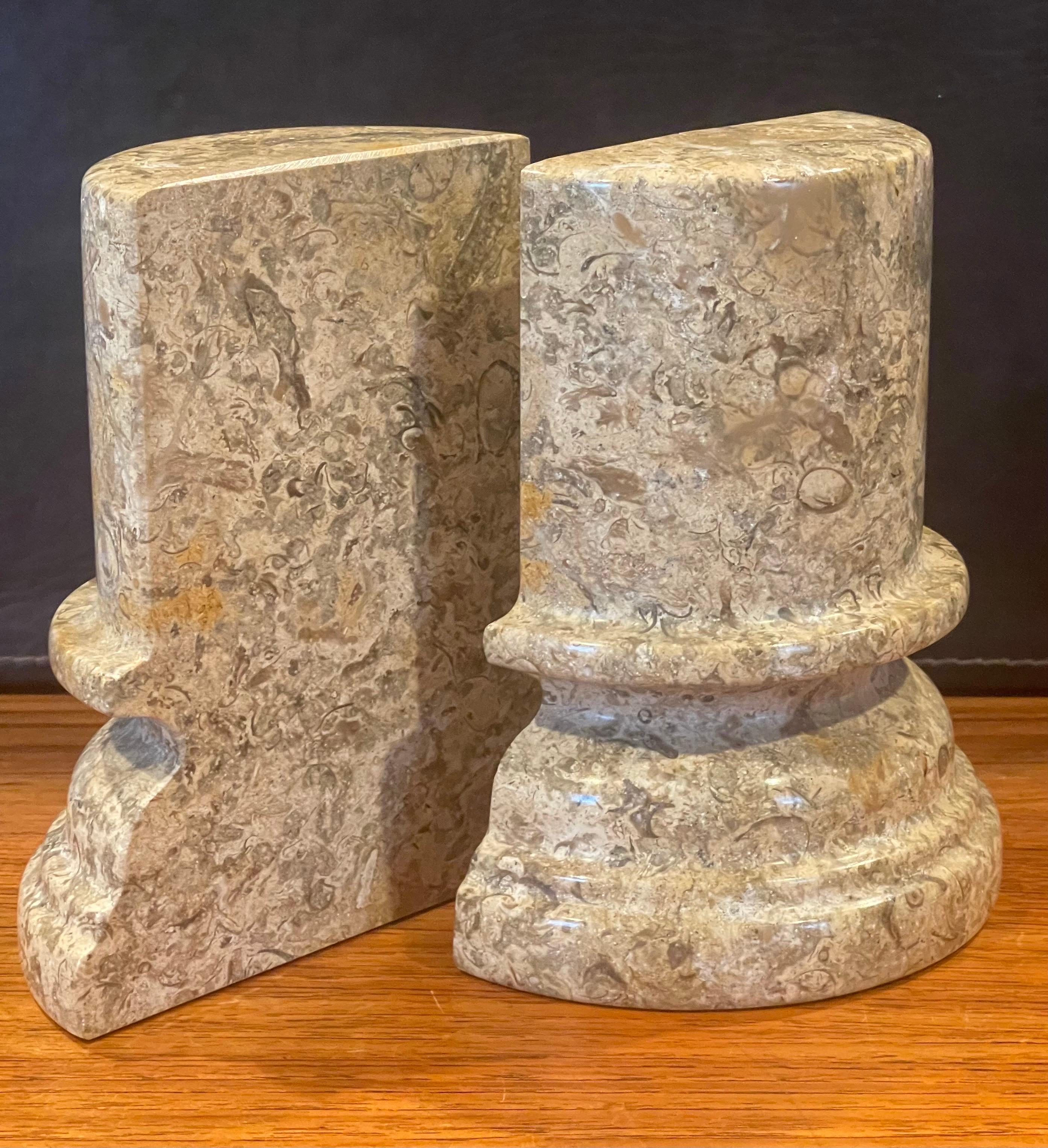 American Pair of Marble Post-Modern Column Bookends For Sale