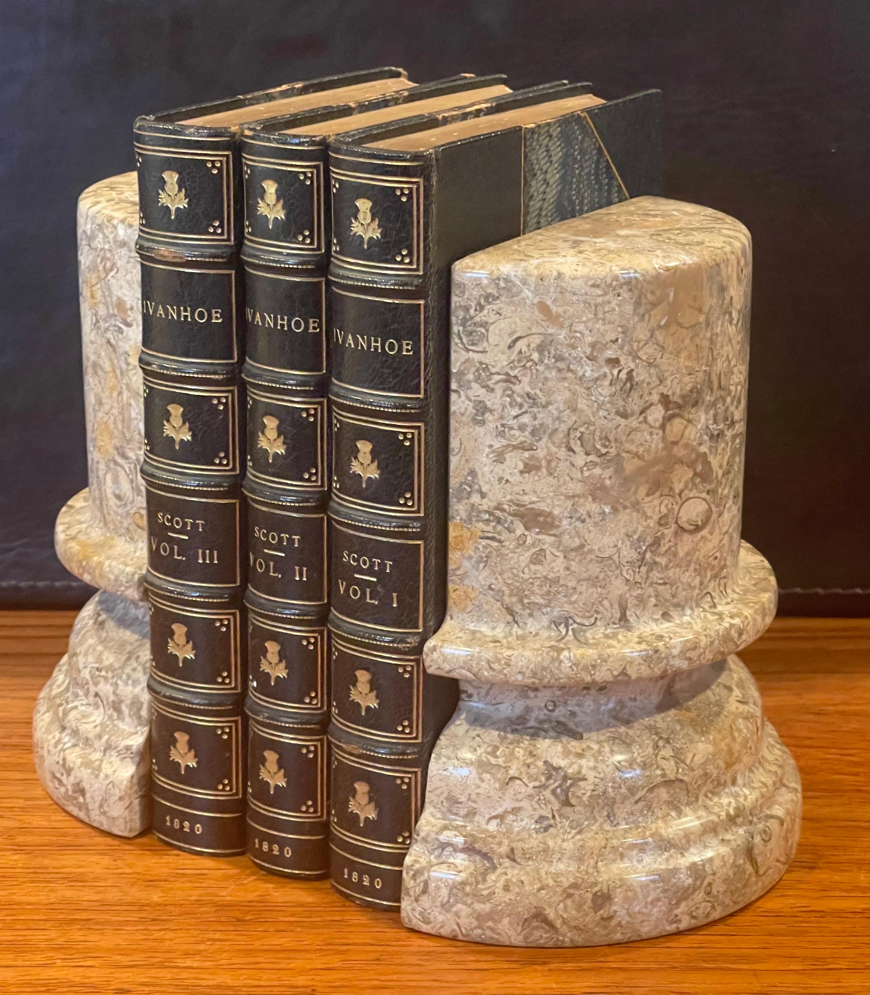 Pair of Marble Post-Modern Column Bookends For Sale 1