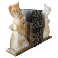 Pair of Marble Praying Monk /Scholar Bookends