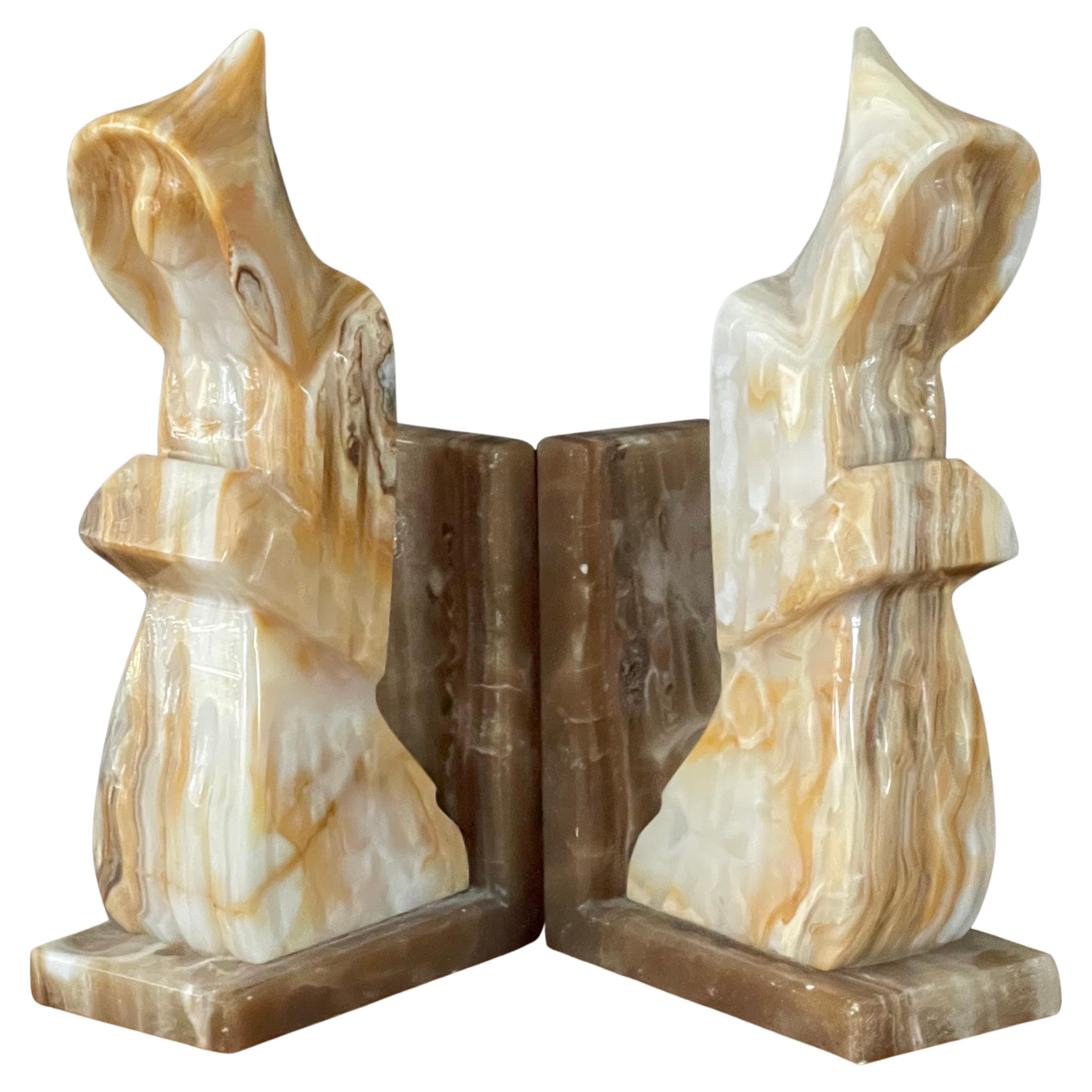 20th Century Pair of Marble Praying Monk /Scholar Bookends For Sale