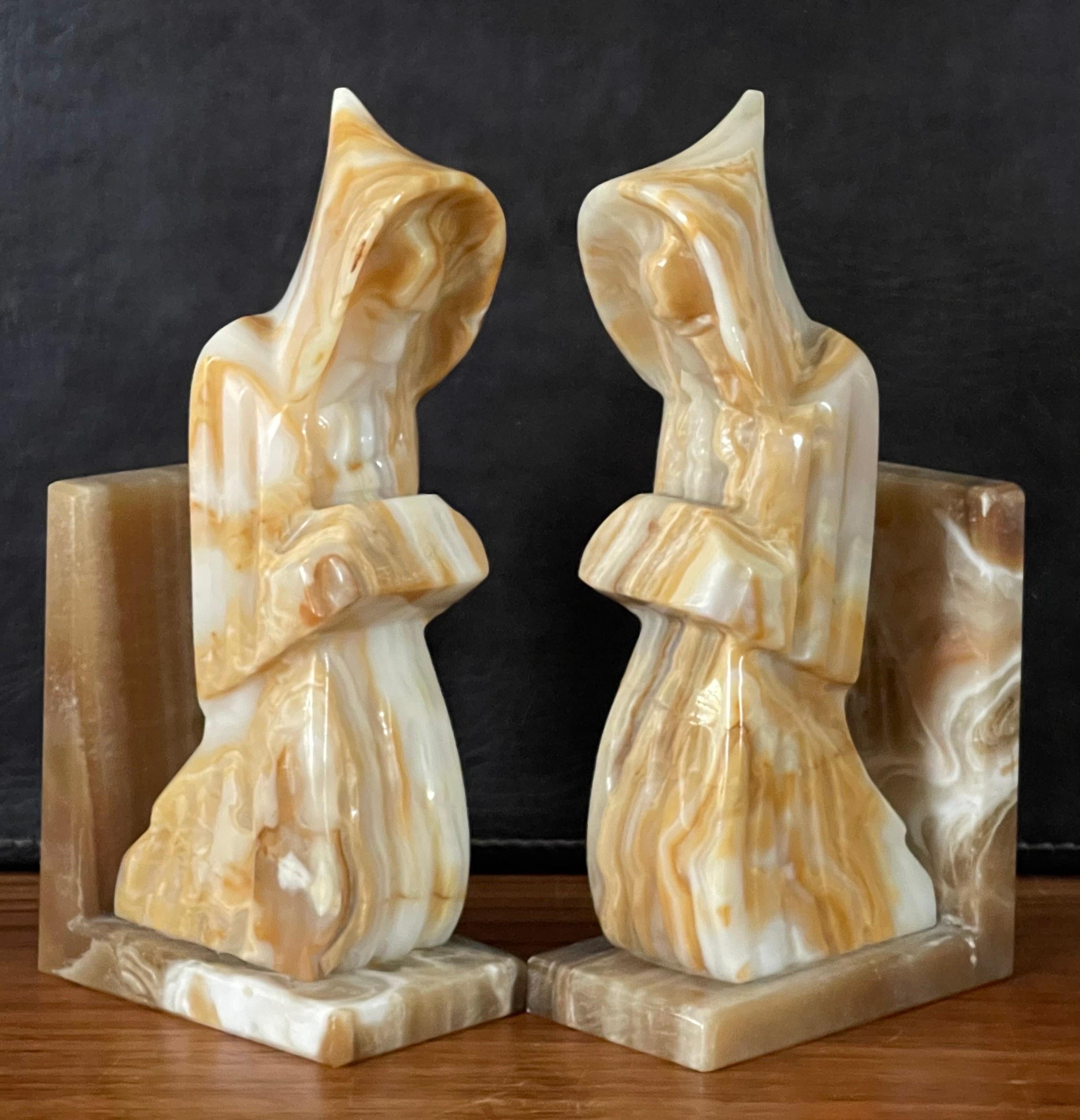 Pair of Marble Praying Monk /Scholar Bookends For Sale 2