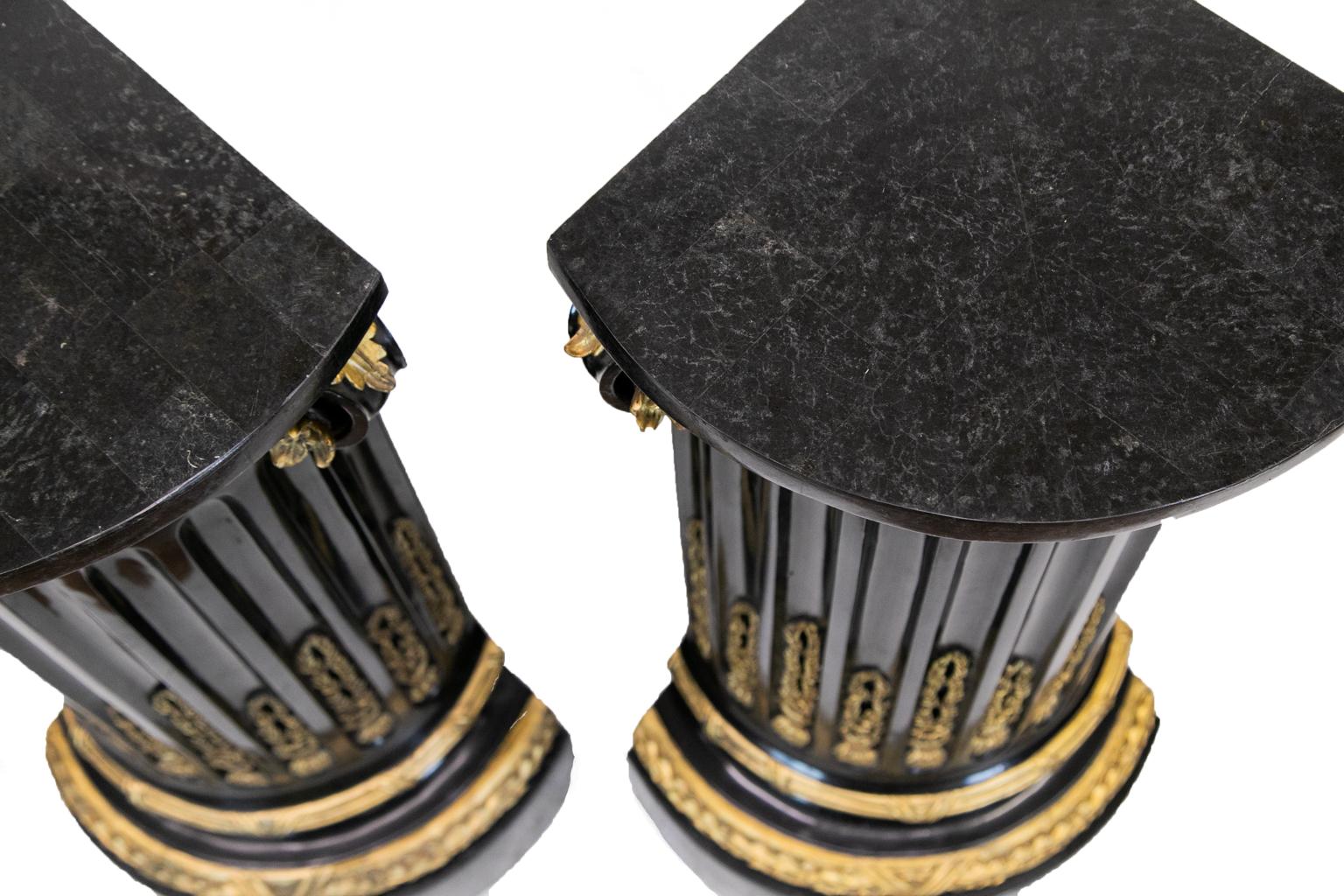 Gold Pair of Marble Quarter Column Pedestals For Sale