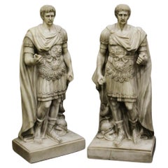Vintage Pair of marble sculptures of Roman gladiators