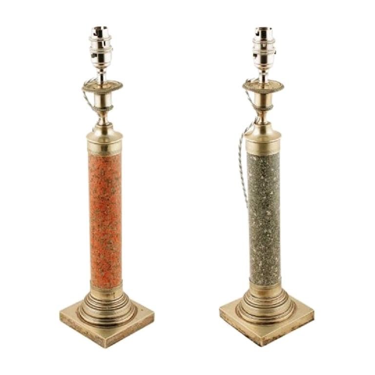 Pair of Marble & Silver Plate Table Lamps, 19th Century For Sale