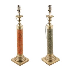 Pair of Marble & Silver Plate Table Lamps, 19th Century