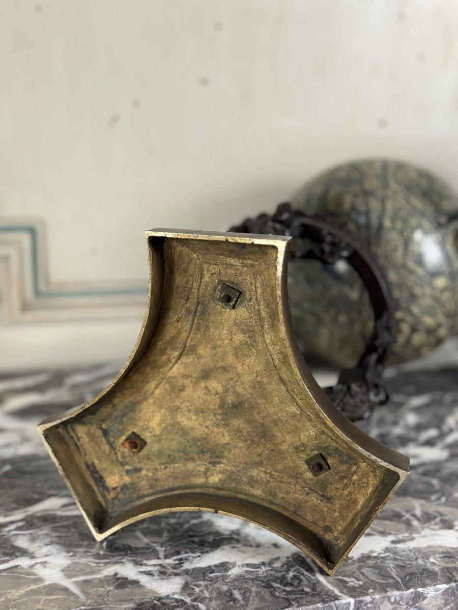 Bronzo Coppia di sfere di marmo su treppiedi di bronzo, XIX secolo in vendita