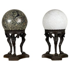 Antique Pair Of Marble Spheres On Bronze Tripods, 19th Century