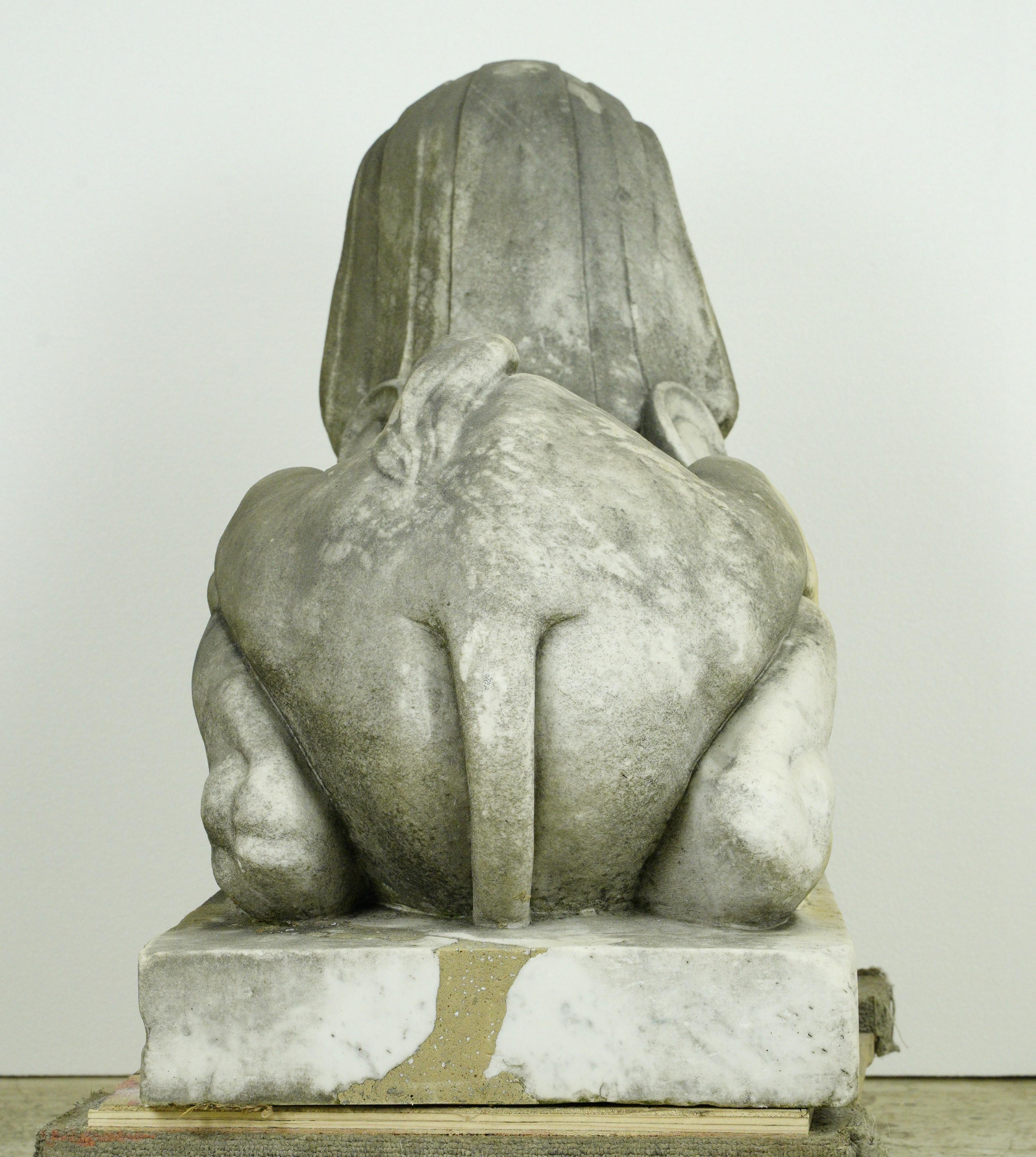 Pair of Marble Sphinx Exterior Entryway Statues For Sale 6