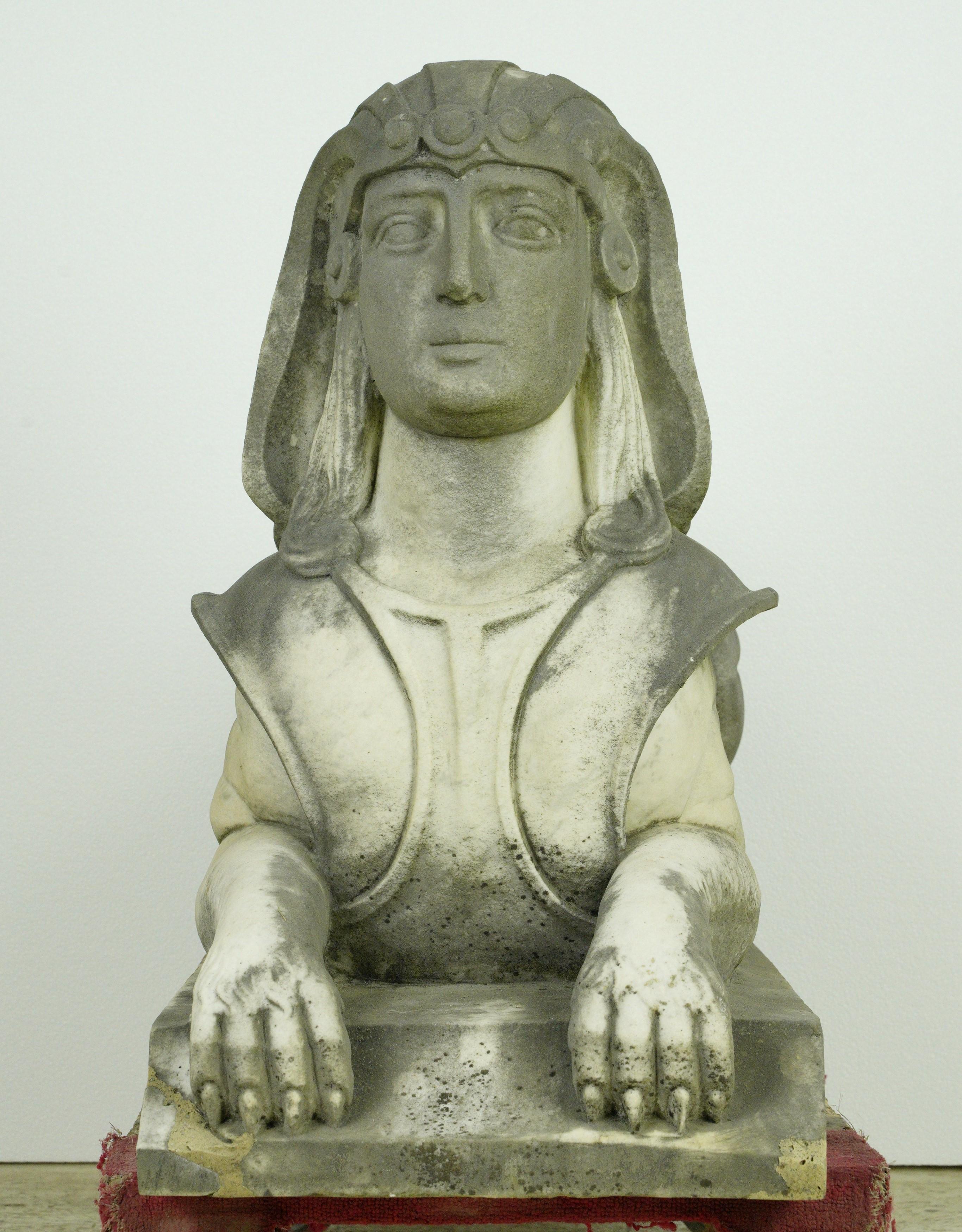 Pair of Marble Sphinx Exterior Entryway Statues For Sale 8