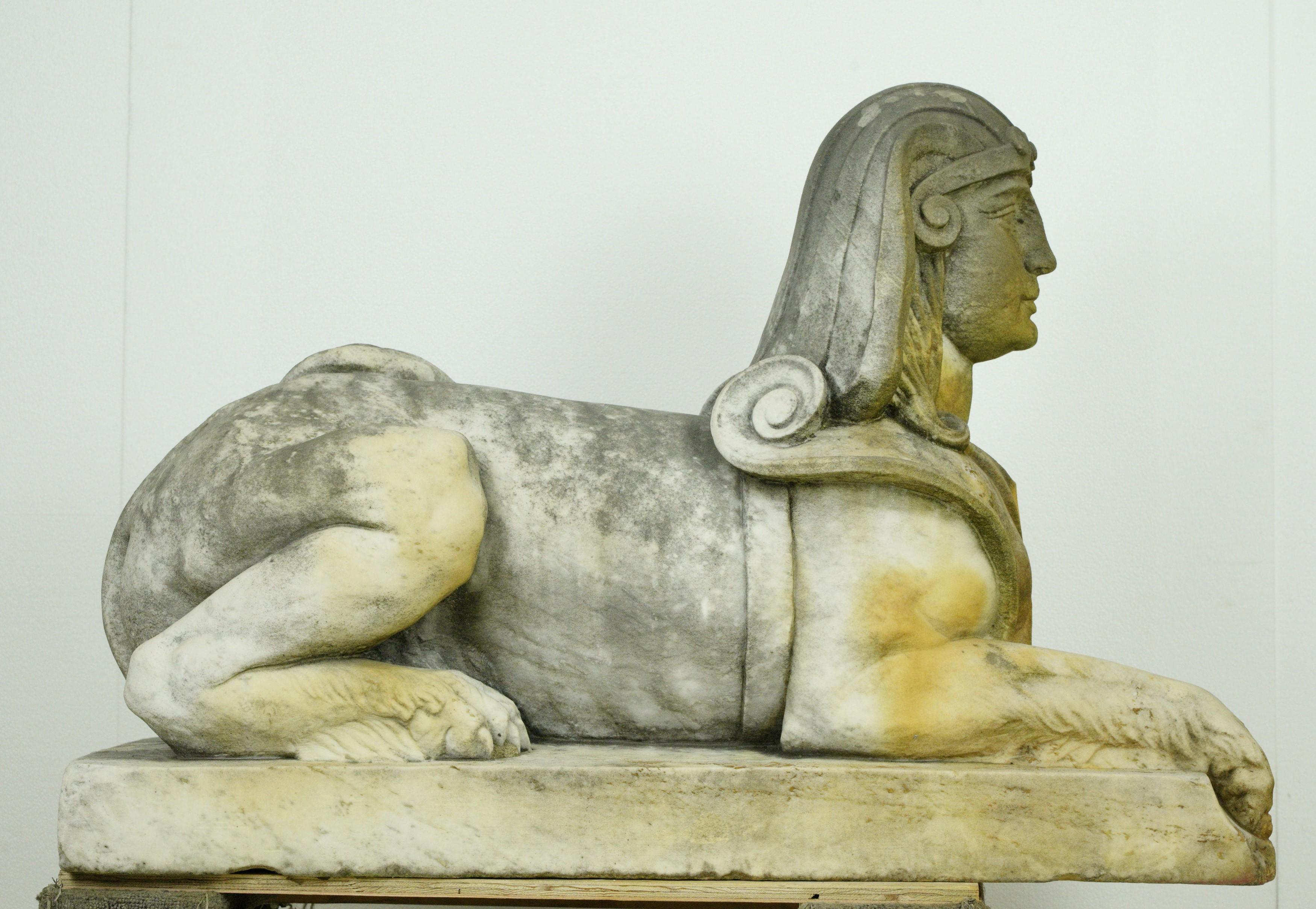 Pair of Marble Sphinx Exterior Entryway Statues For Sale 10